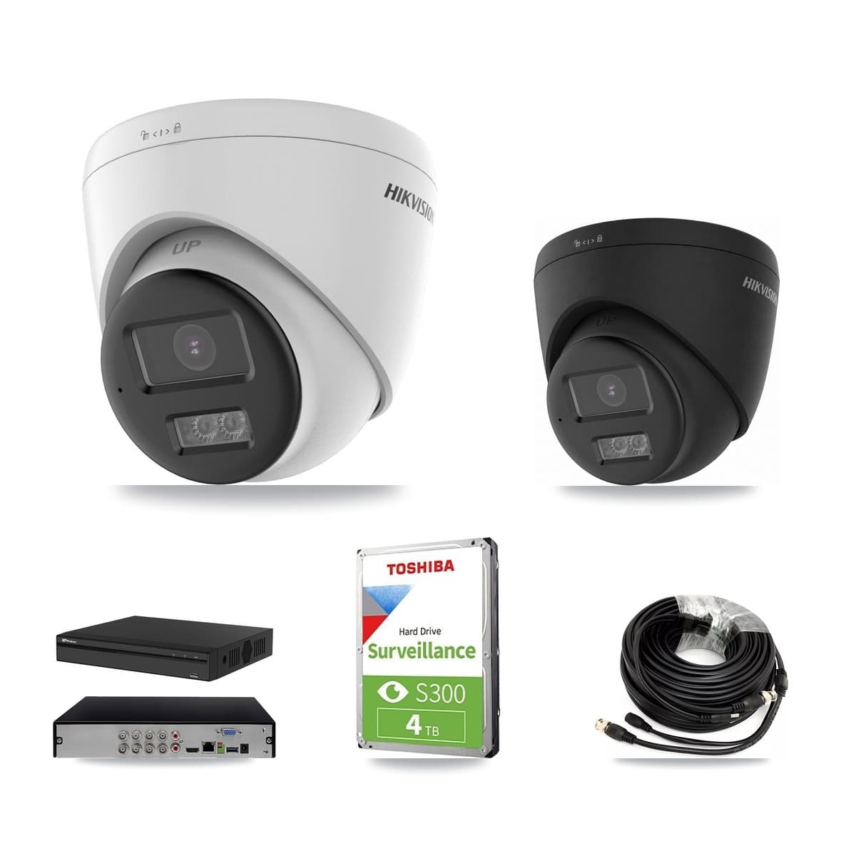 Hikvision & Prolux 8-Channel 5MP – 4K CCTV Kit — 1 DS-2CE78K0T-LTS 5MP + 1 Black DS-2CE78U0T-LTS-BLACK 4K Turret Cameras + 4TB Recording (PXD-5108HS-4K/X1 Recorder)