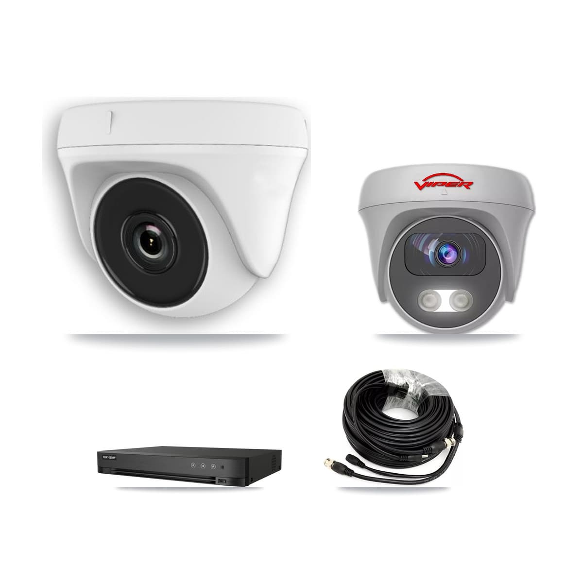 Viper & Hikvision 4-Channel 2MP – 5MP CCTV Kit — 3 White 2MP Dome + 1 White 5MP Cameras + 3TB Recording (IDS-7204HQHI Recorder)