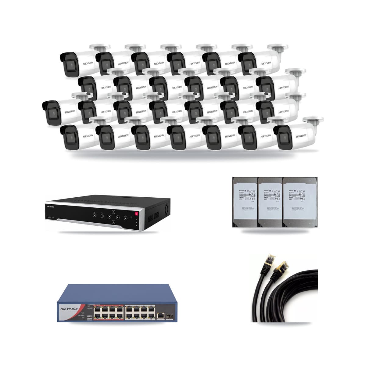 Hikvision 32-Channel 4K CCTV Kit — 26 Bullet Cameras + 3× 14TB Recording - Image 1