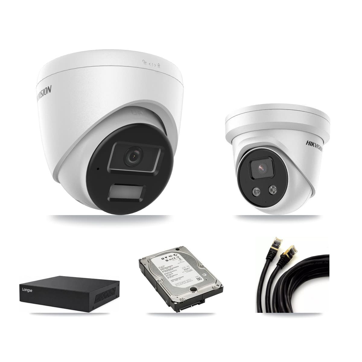 Hikvision & Longse 8-Channel 4MP – 5MP CCTV Kit — 2 4MP + 2 5MP Turret Cameras + 5TB Recording