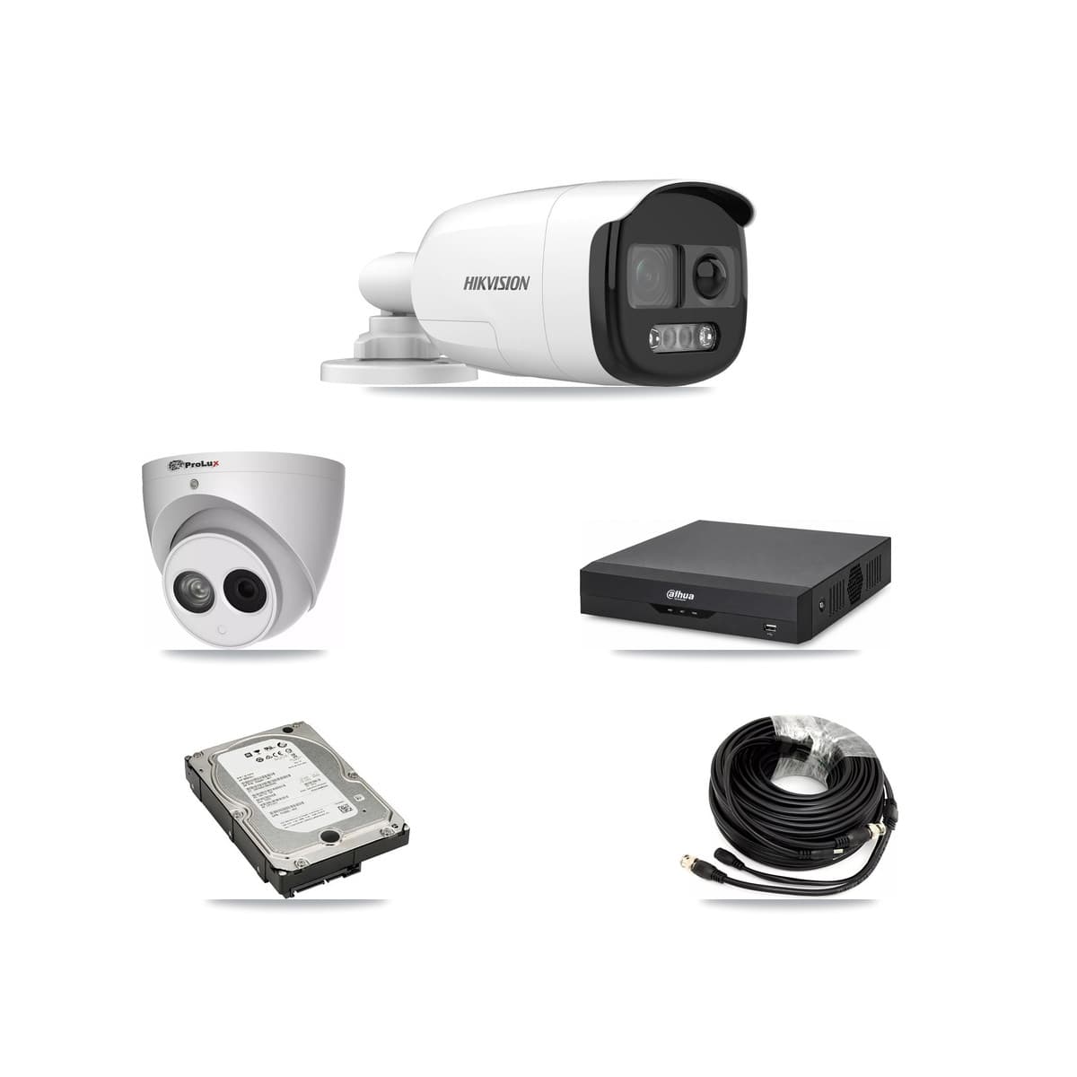 4-Channel 4MP – 5MP CCTV Kit — 3 DS-2CE12KF3T 5MP Bullet + 1 PXC-612C4W-A 4MP Turret Cameras + 5TB Recording