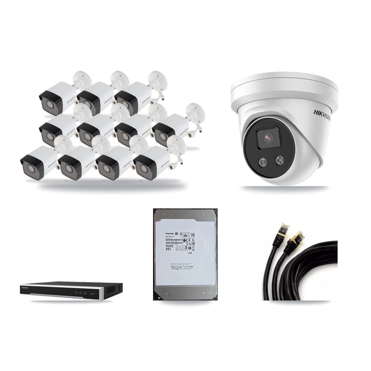 Hikvision 16-Channel 5MP CCTV Kit — 11 Bullet + 1 Turret Cameras + 14TB Recording (DS-7616NI-M2 Recorder) - Image 1