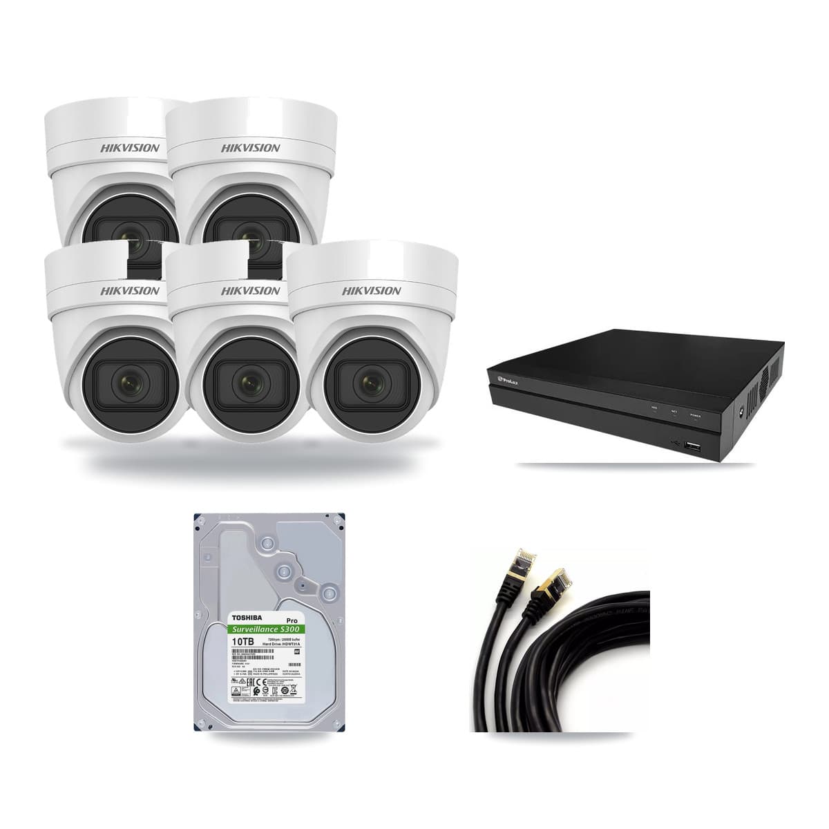 Hikvision & Prolux 8-Channel 4K CCTV Kit — 5 DS-2CD2H83G0 Turret Cameras + 10TB Recording - Image 1