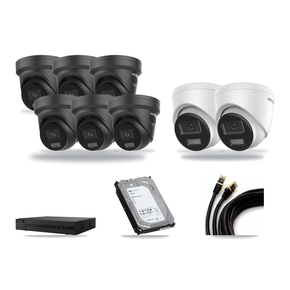 Hikvision & HiLook 8-Channel 4K CCTV Kit — 2 DS-2CD1383G2 + 6 DS-2CD2387G3 Turret Cameras + 6TB Recording - Image 1