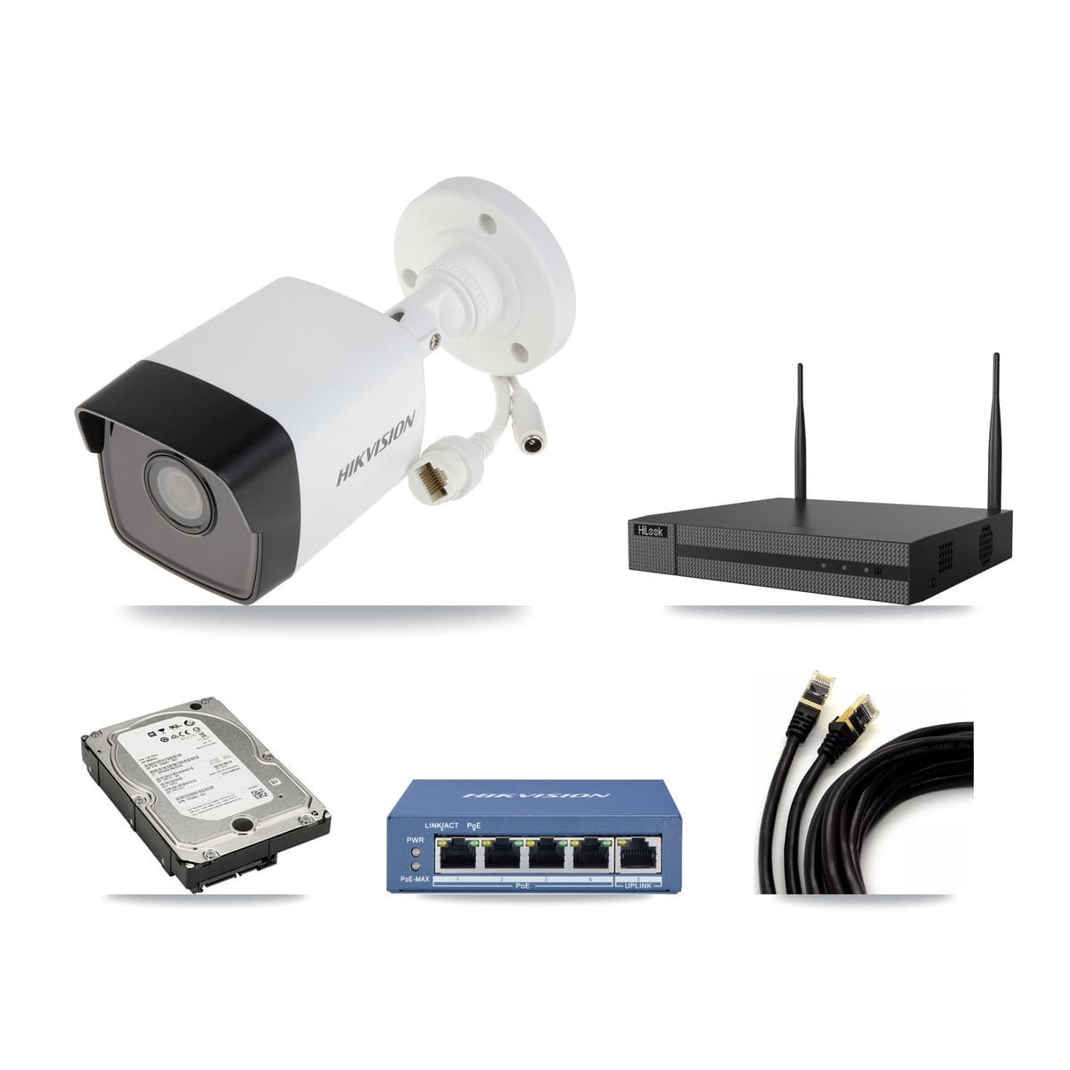 Hikvision & HiLook 4-Channel 5MP CCTV Kit — 3 Bullet + 1 Dome Cameras + 5TB Recording
