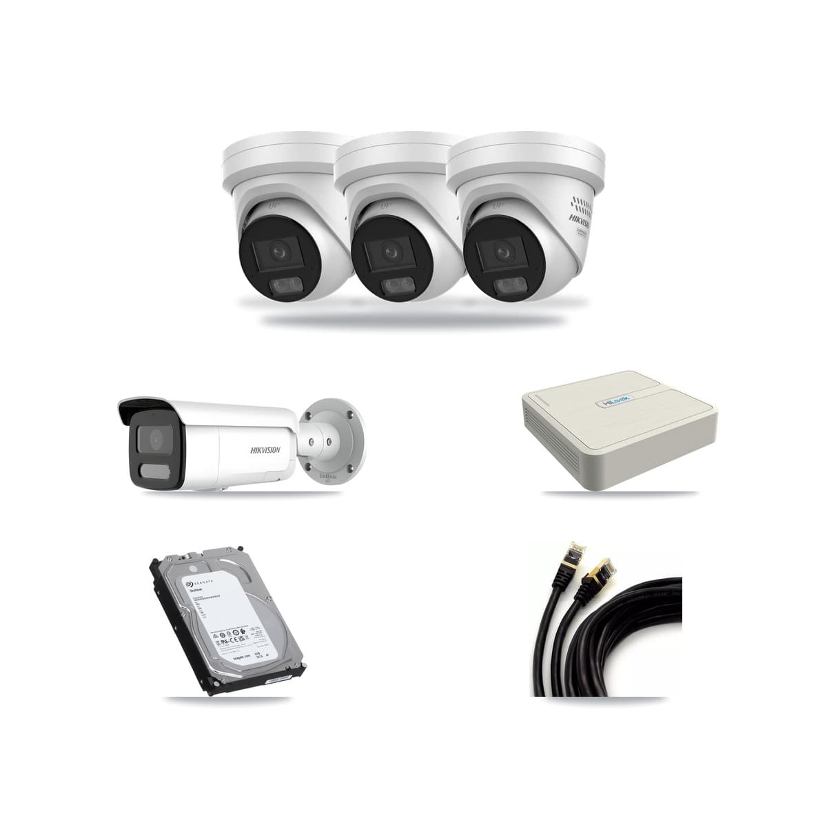 Hikvision & HiLook 8-Channel 4MP CCTV Kit — 3 DS-2CD2347G3 Turret + 1 DS-2CD2T47G2H Bullet Cameras + 6TB Recording (NVR-108H-D Recorder) - Image 1