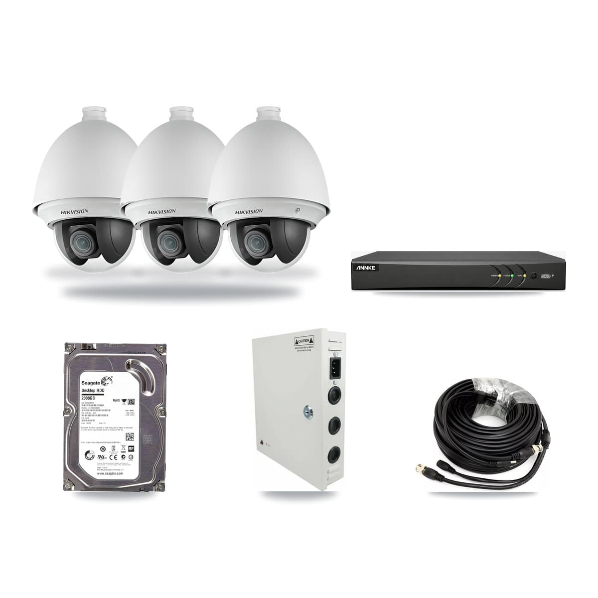Hikvision & ANNKE 4-Channel 2MP CCTV Kit — 3 DS-2AE4225T PTZ Cameras + 2TB Recording - Image 1