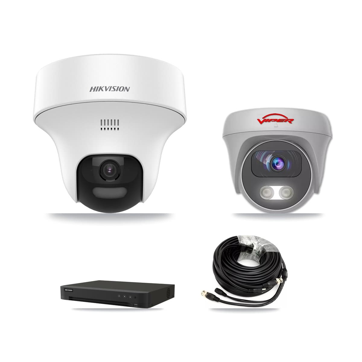 Hikvision & Viper 8-Channel 5MP CCTV Kit — 5 DS-2CE70K0T-PTLTS Turret + 1 White VIPER-5MP-3K-AOC-WHITE-2.8MM Cameras + 8TB Recording (IDS-7208HUHI-M1/XT Recorder)