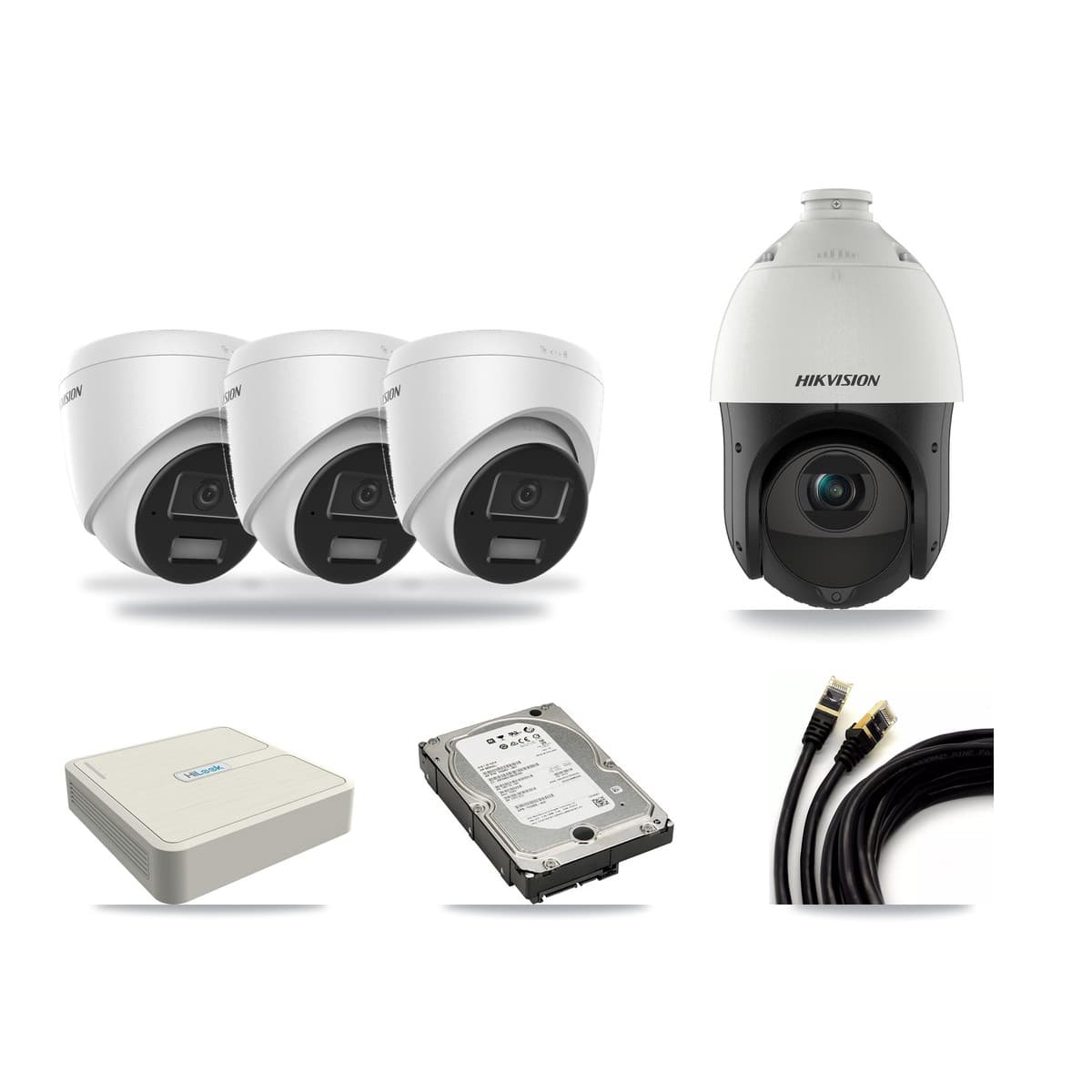Hikvision & HiLook 8-Channel 4MP CCTV Kit — 3 Turret + 1 PTZ Cameras + 5TB Recording (NVR-108H-D Recorder) - Image 1