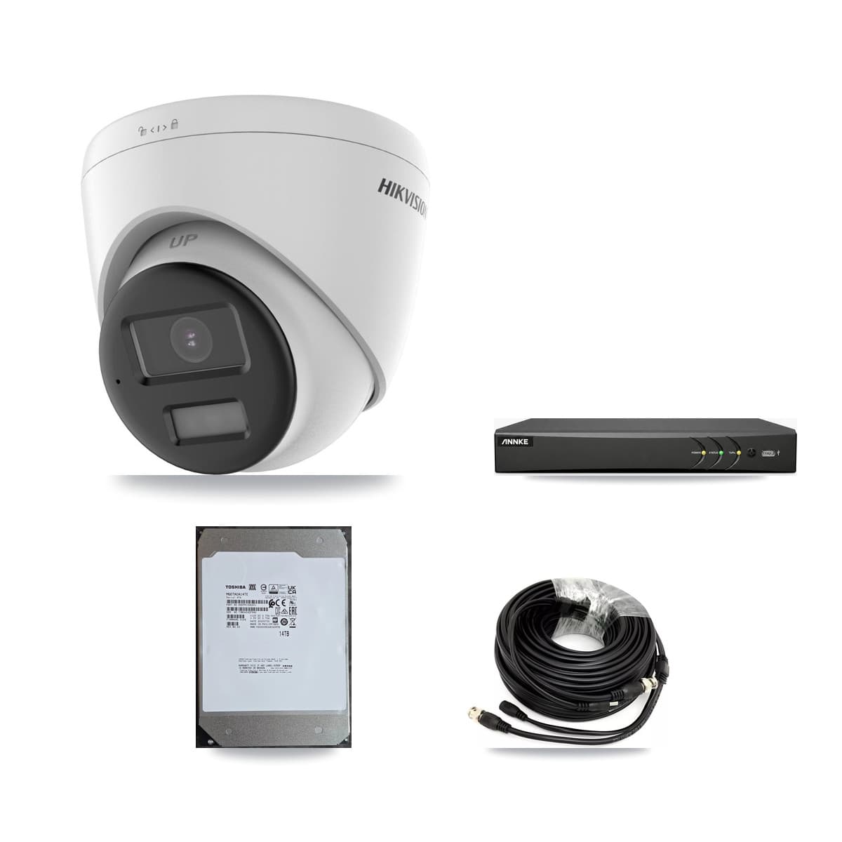 Hikvision & ANNKE 4-Channel 4K CCTV Kit — 4 DS-2CE78U0T Turret Cameras + 14TB Recording