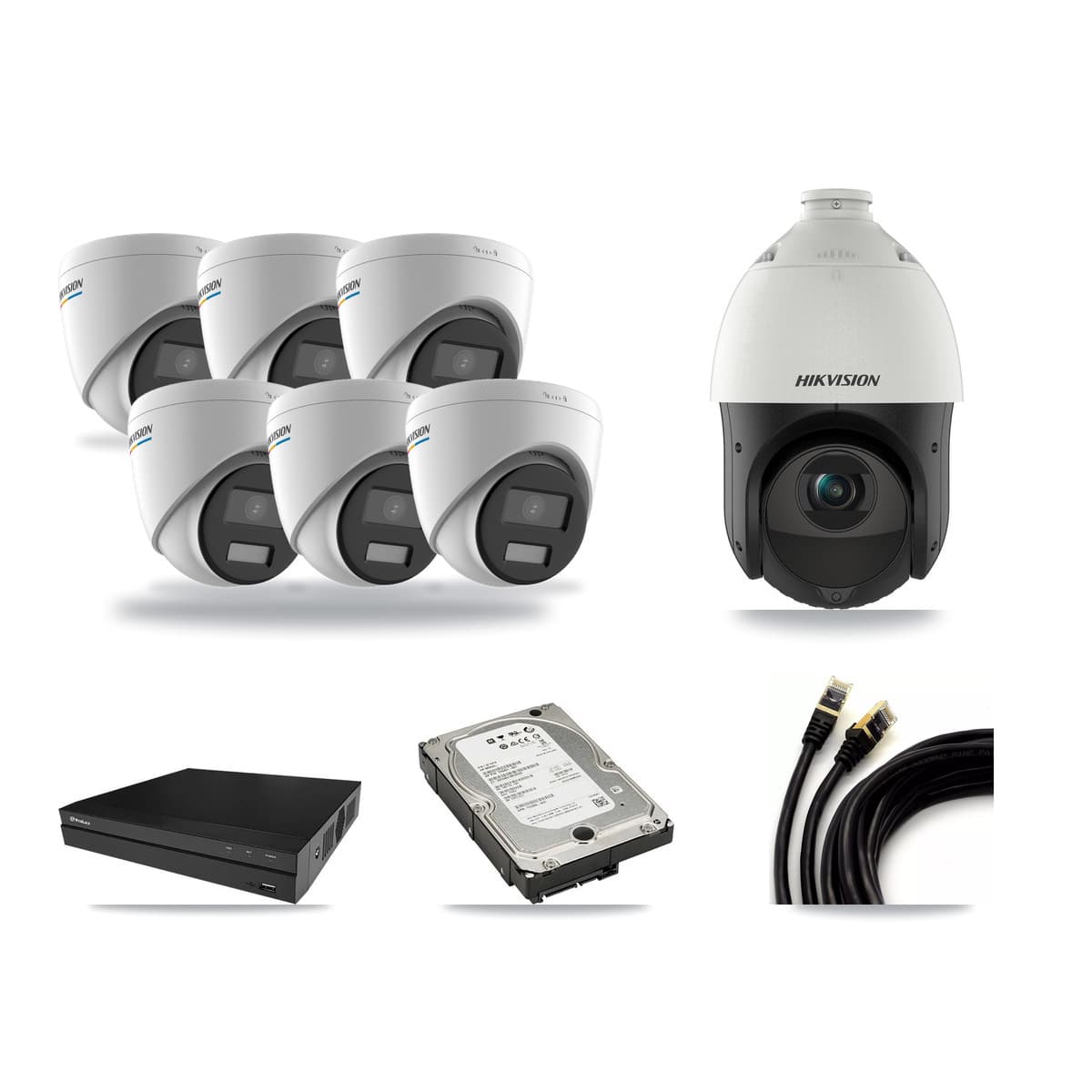Hikvision & Prolux 8-Channel 2MP – 4MP CCTV Kit — 6 2MP Turret + 1 4MP PTZ Cameras + 5TB Recording - Image 1