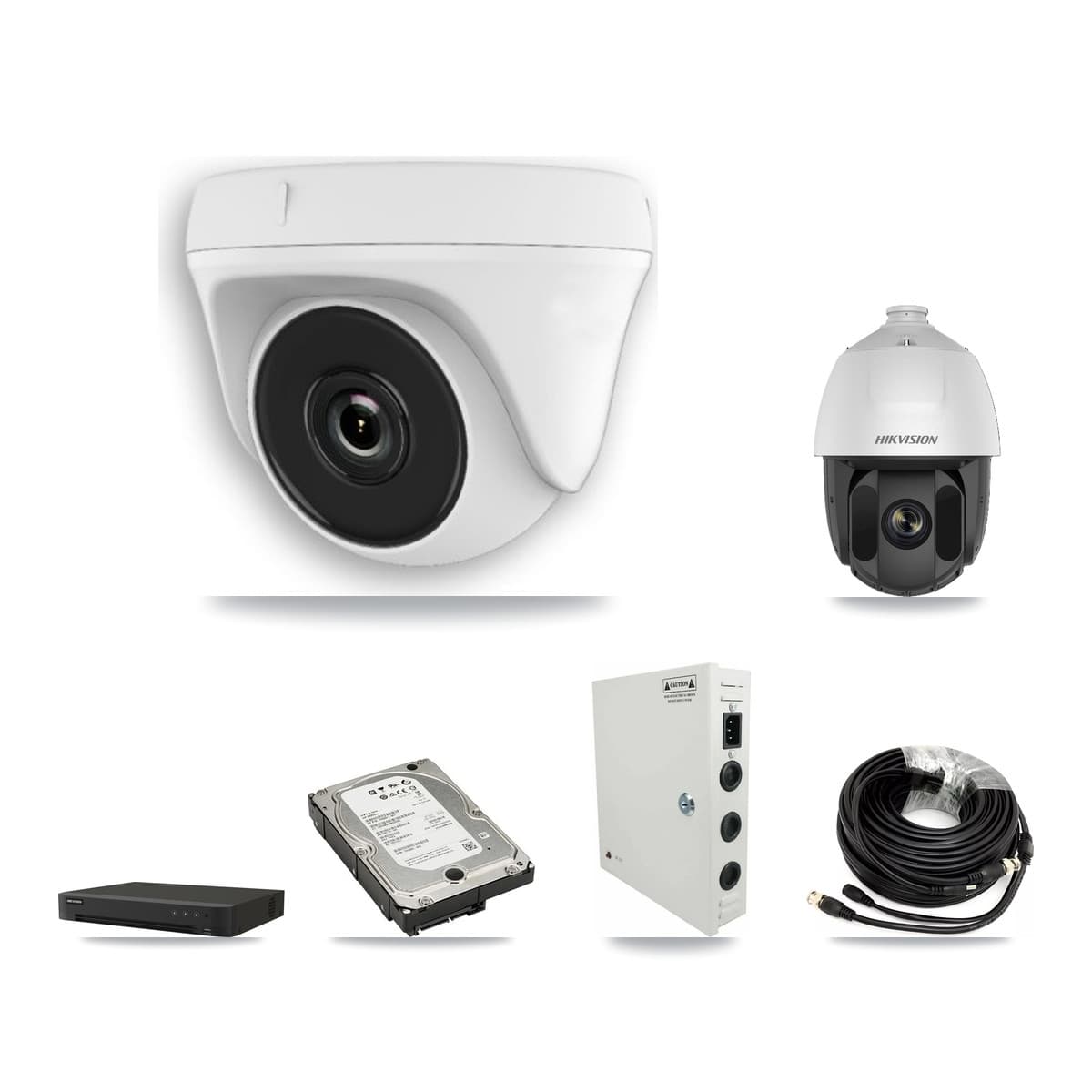 Hikvision 16-Channel 2MP CCTV Kit — 1 PTZ + 7 White Dome Cameras + 5TB Recording (IDS-7216HQHI Recorder)