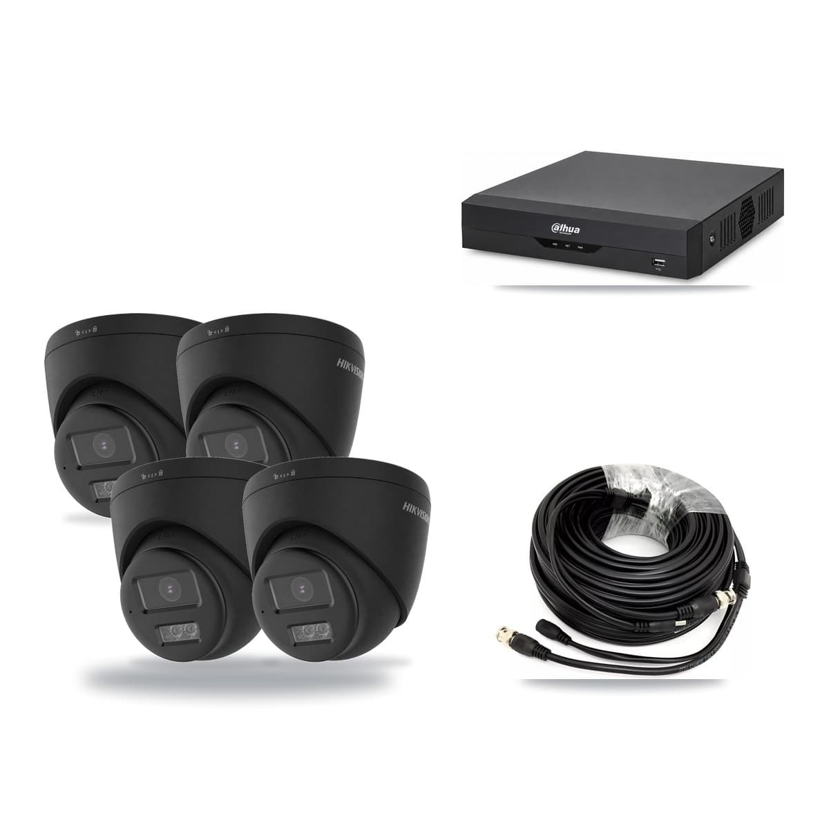 Hikvision & Dahua 4-Channel 4K CCTV Kit — 4 Black Turret Cameras + 3TB Recording - Image 1