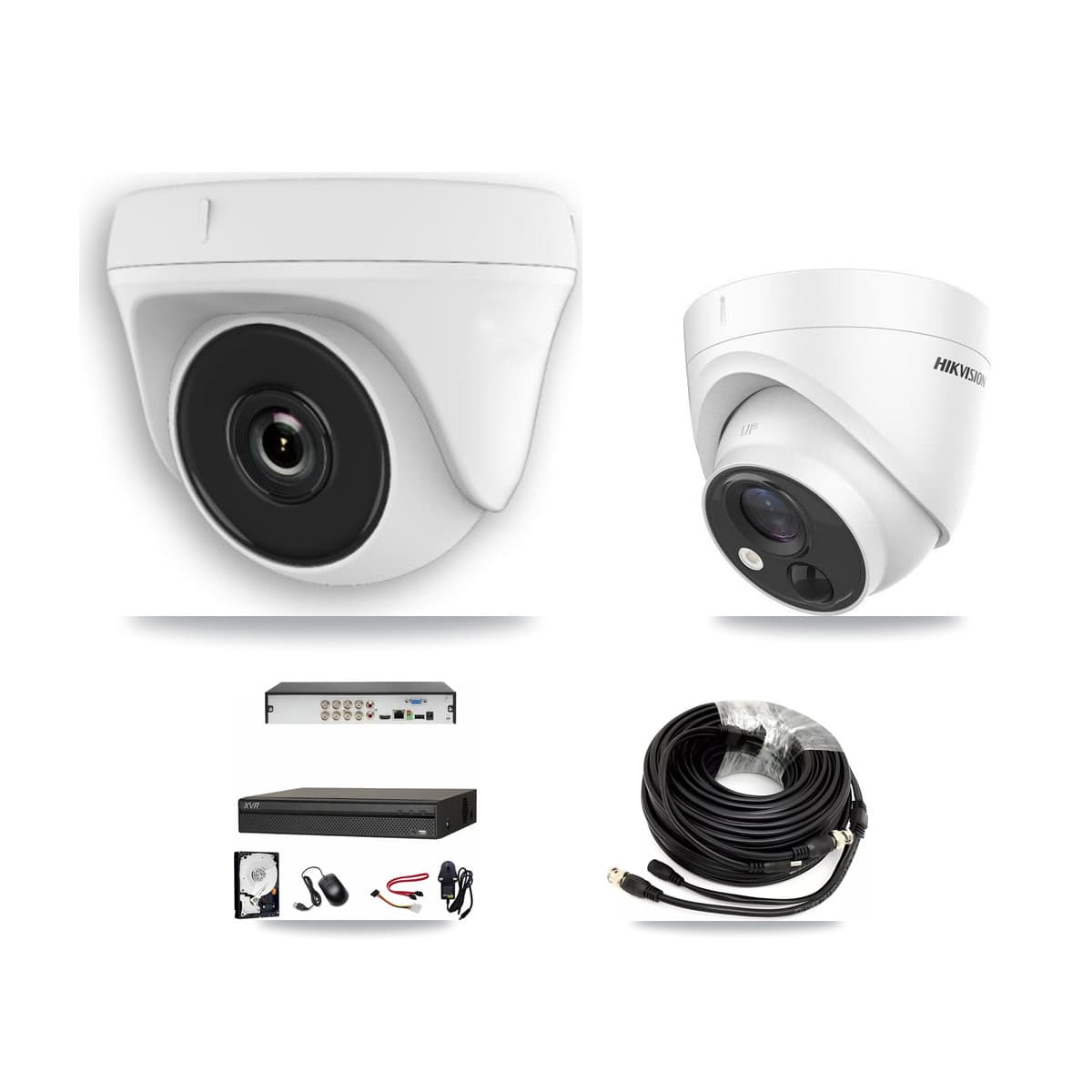 Hikvision & Dahua 8-Channel 2MP – 5MP CCTV Kit — 1 DS-2CE71H0T 5MP Turret + 3 White HDT-2MP-N20W 2MP Dome Cameras + 3TB Recording - Image 1