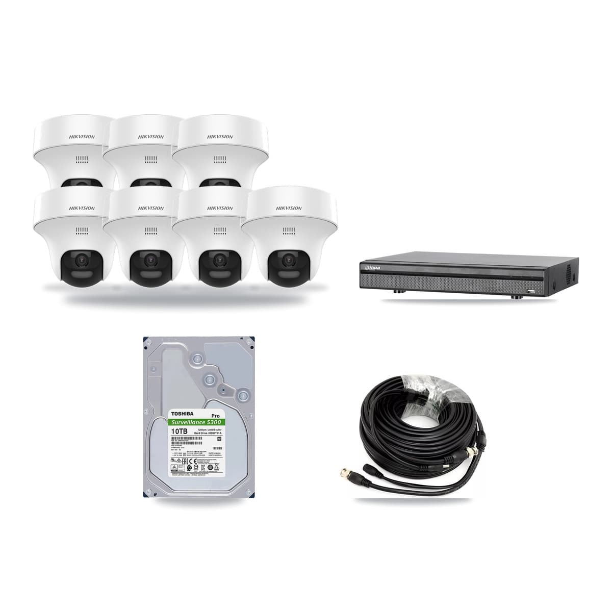 Hikvision & Dahua 8-Channel 5MP CCTV Kit — 7 DS-2CE70K0T Turret Cameras + 10TB Recording (DH-XVR5108H Recorder) - Image 1