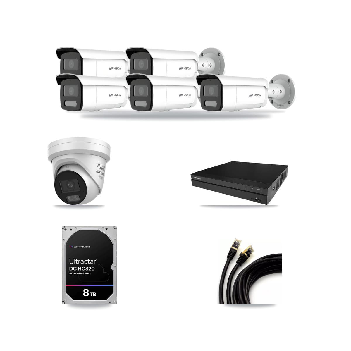 Hikvision & Prolux 8-Channel 4MP CCTV Kit — 1 DS-2CD2347G3 Turret + 5 DS-2CD2T47G2H Bullet Cameras + 8TB Recording - Image 1