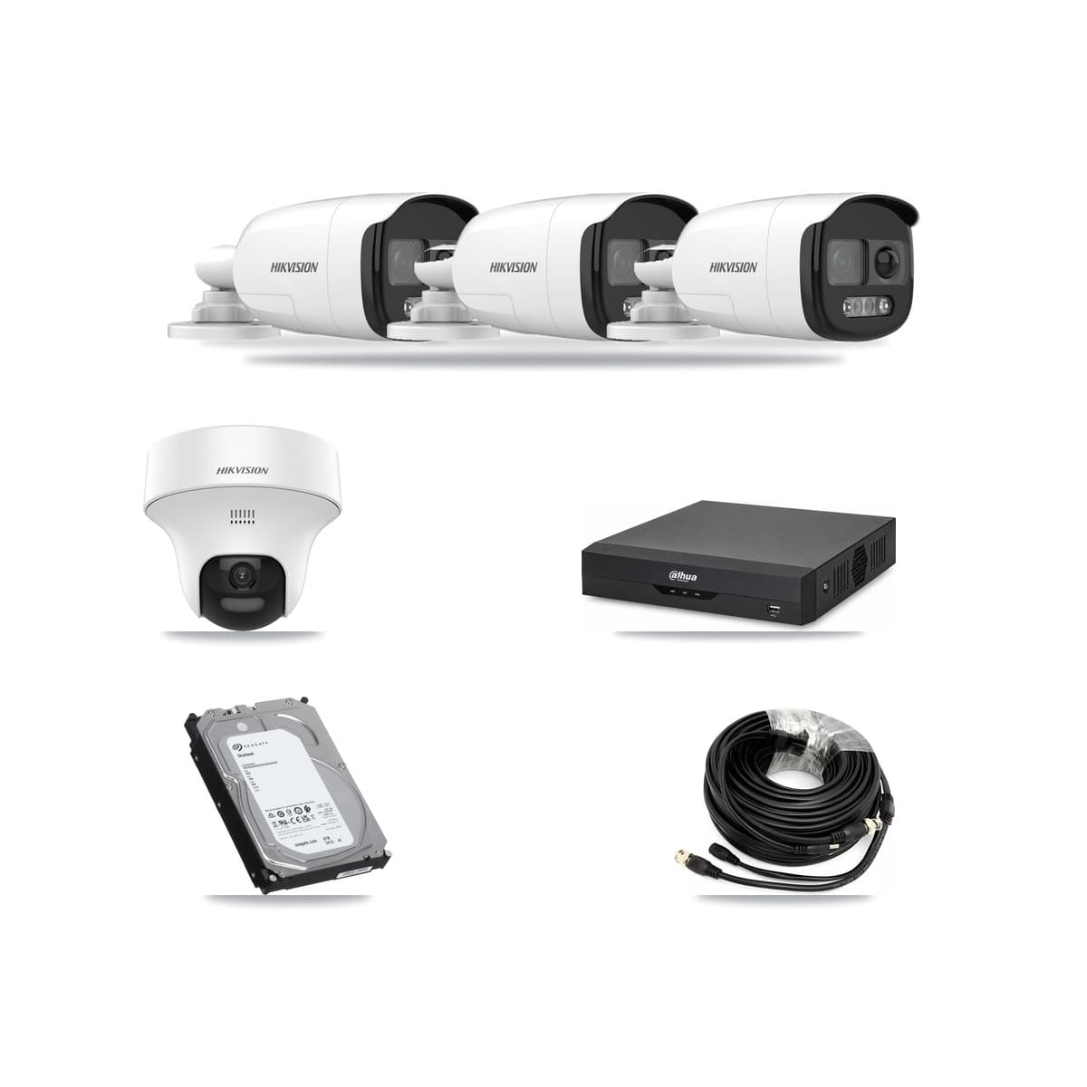 Hikvision & Dahua 4-Channel 5MP CCTV Kit — 3 DS-2CE12KF3T Bullet + 1 DS-2CE70K0T Turret Cameras + 6TB Recording - Image 1