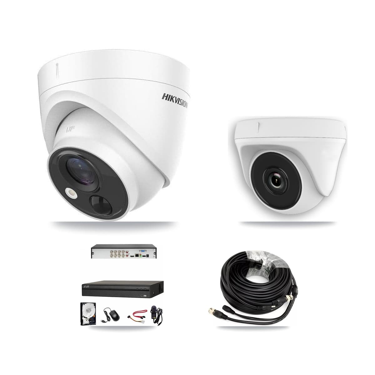 Hikvision & Dahua 8-Channel 2MP – 5MP CCTV Kit — 4 DS-2CE71H0T 5MP Turret + 4 White HDT-2MP-N20W 2MP Dome Cameras + 8TB Recording