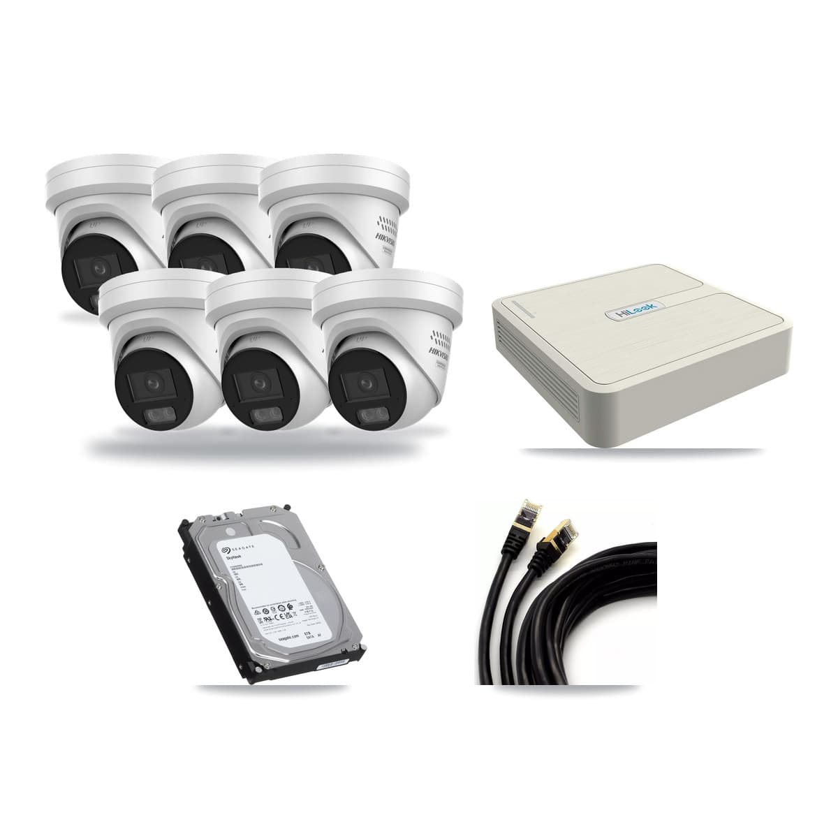 HiLook 8-Channel 4MP CCTV Kit — 6 DS-2CD2347G3 Turret Cameras + 6TB Recording (NVR-108H-D Recorder) - Image 1