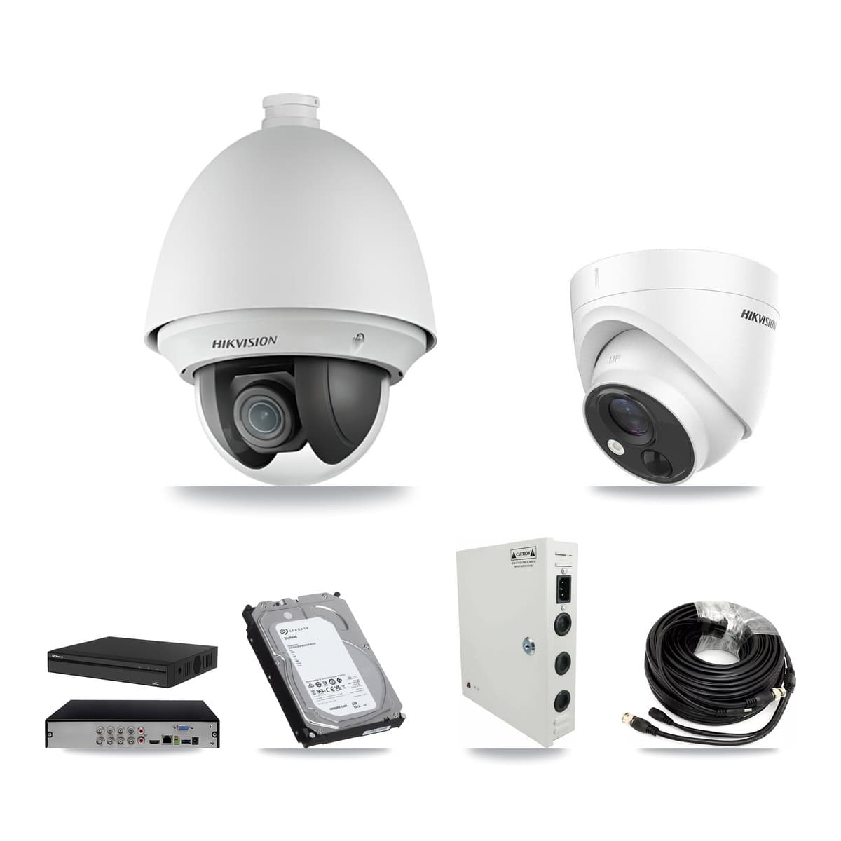Hikvision & Prolux 8-Channel 2MP – 5MP CCTV Kit — 3 DS-2AE4225T 2MP PTZ + 3 DS-2CE71H0T 5MP Turret Cameras + 6TB Recording