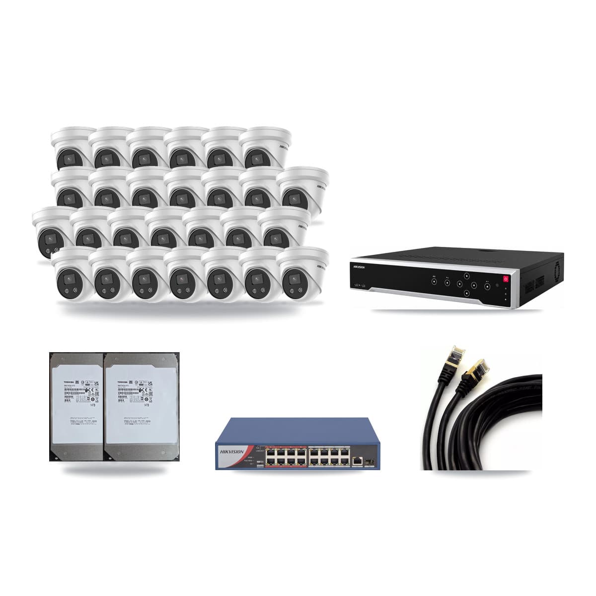 Hikvision 32-Channel 5MP CCTV Kit — 27 Turret Cameras + 2× 14TB Recording - Image 1