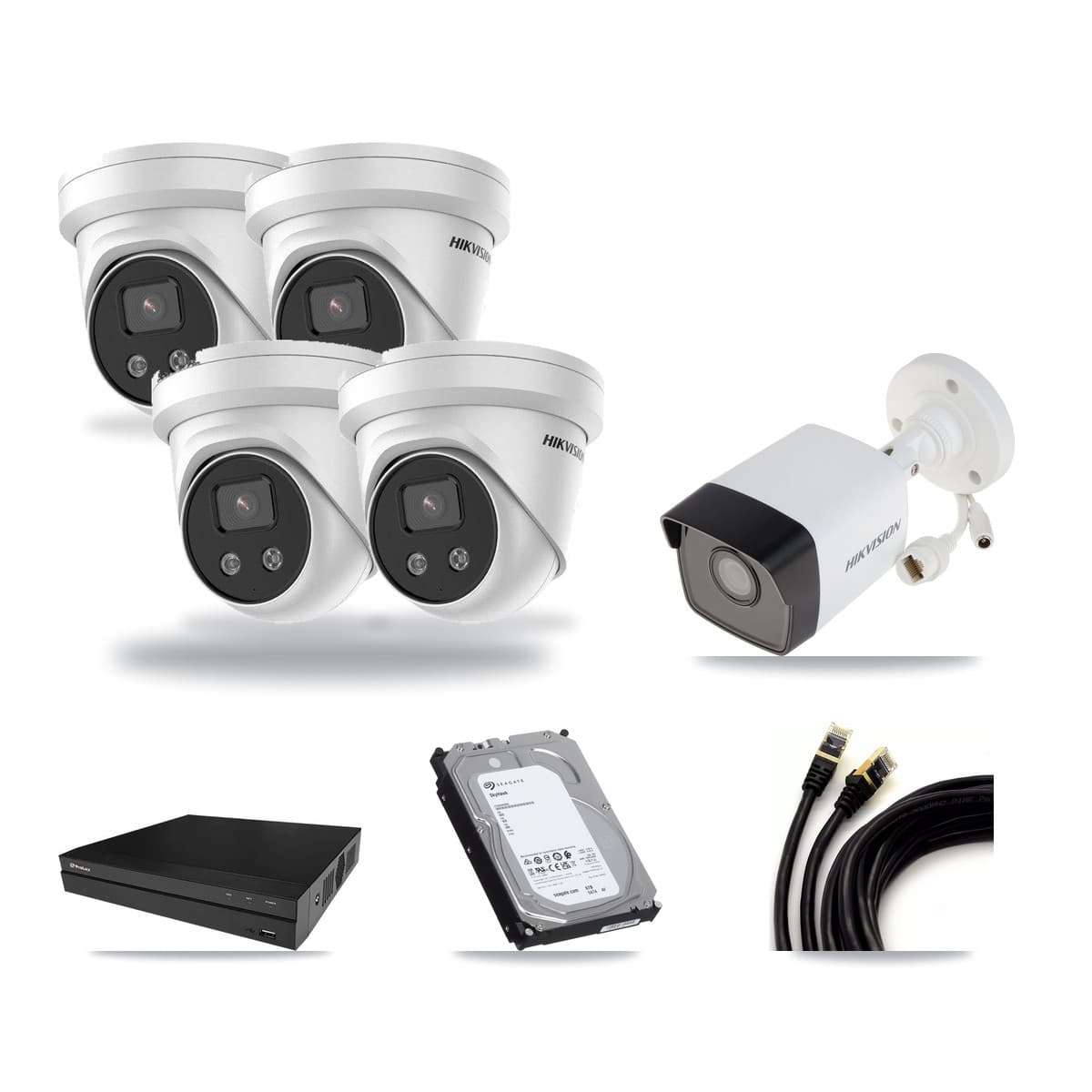 Hikvision & Prolux 8-Channel 5MP CCTV Kit — 1 DS-2CD1053G0 Bullet + 4 DS-2CD3356G2 Turret Cameras + 6TB Recording - Image 1