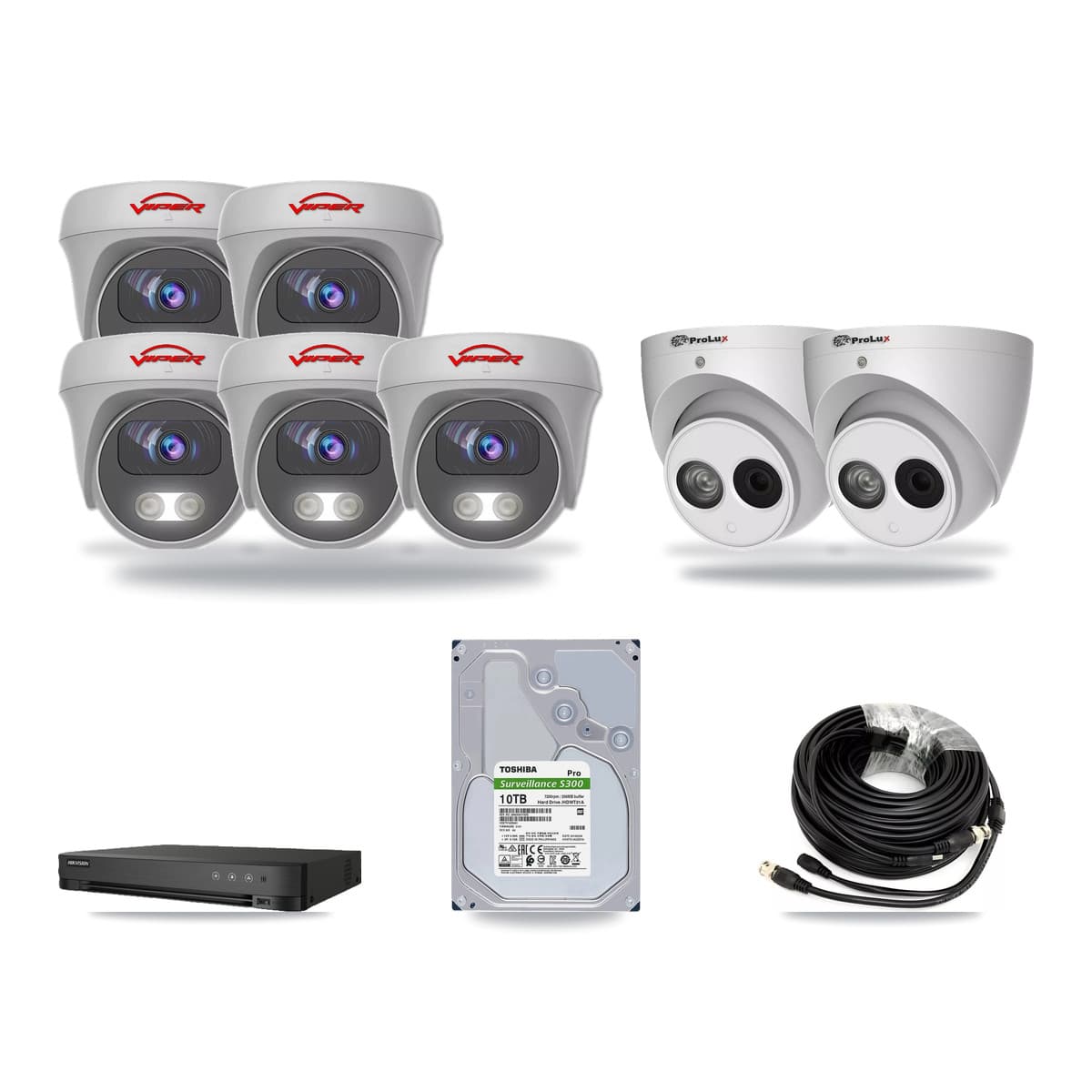 8-Channel 4MP – 5MP CCTV Kit — 2 4MP Turret + 5 White 5MP Cameras + 10TB Recording (IDS-7208HUHI Recorder) - Image 1