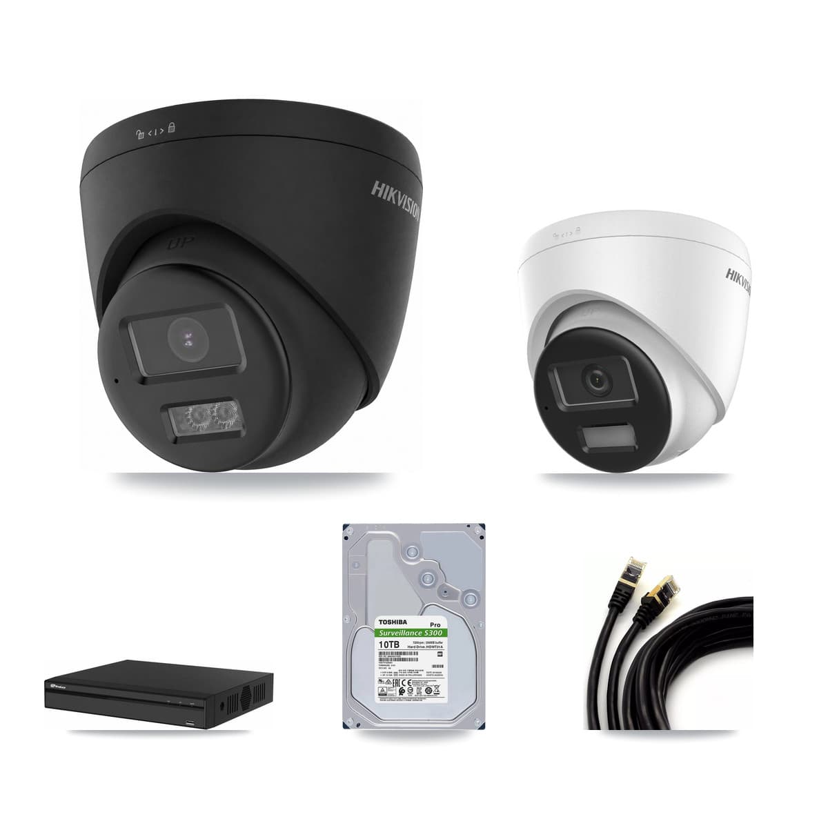 Hikvision & Prolux 4-Channel 4K CCTV Kit — 1 + 3 Black Turret Cameras + 10TB Recording