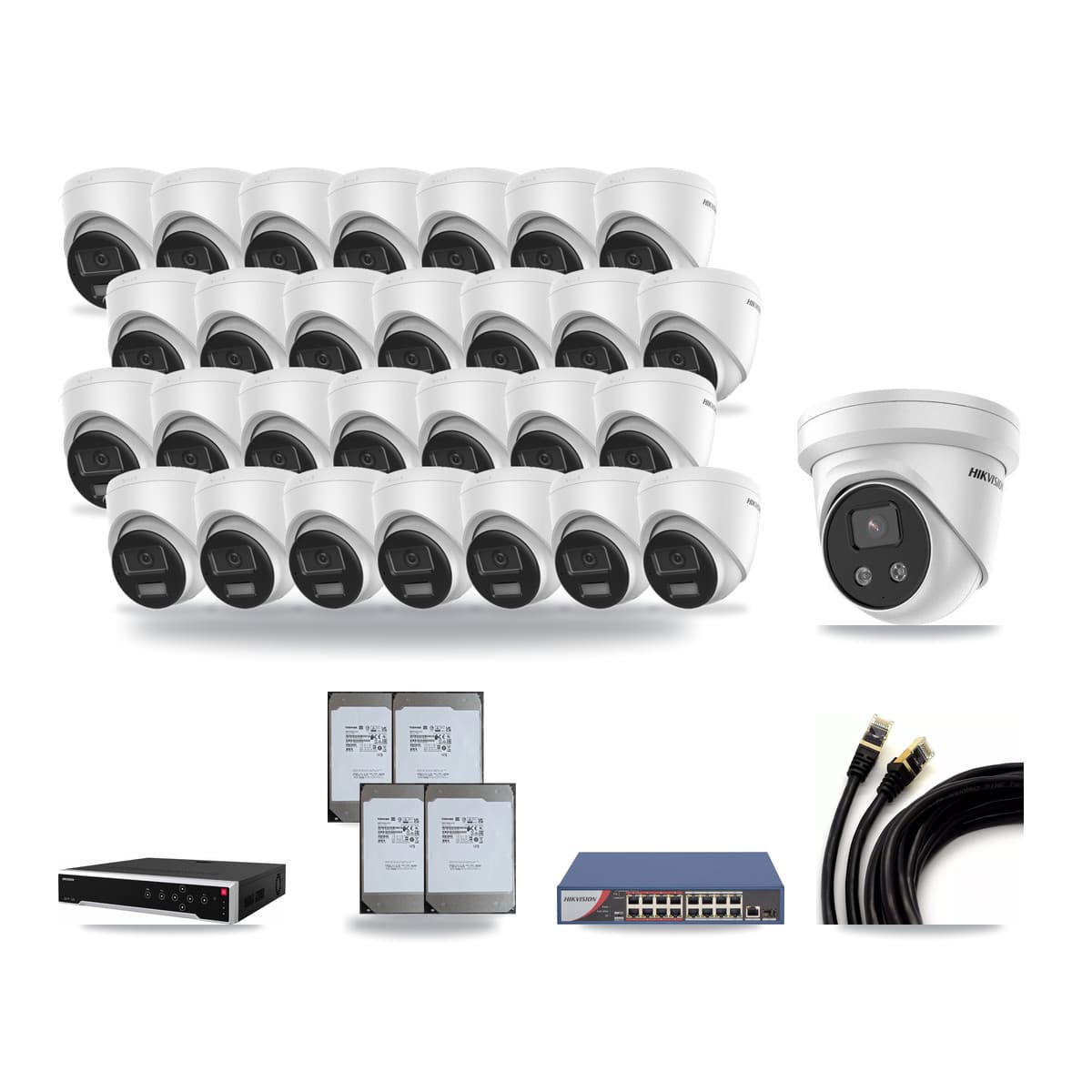Hikvision 32-Channel 5MP – 4K CCTV Kit — 28 4K + 1 5MP Turret Cameras + 4× 14TB Recording - Image 1