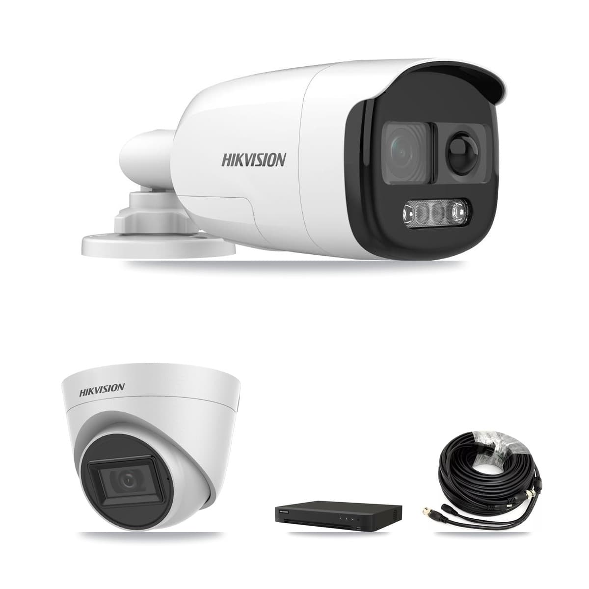 Hikvision 16-Channel 5MP CCTV Kit — 1 Bullet + 1 White Turret Cameras + 3TB Recording (IDS-7216HQHI Recorder) - Image 1