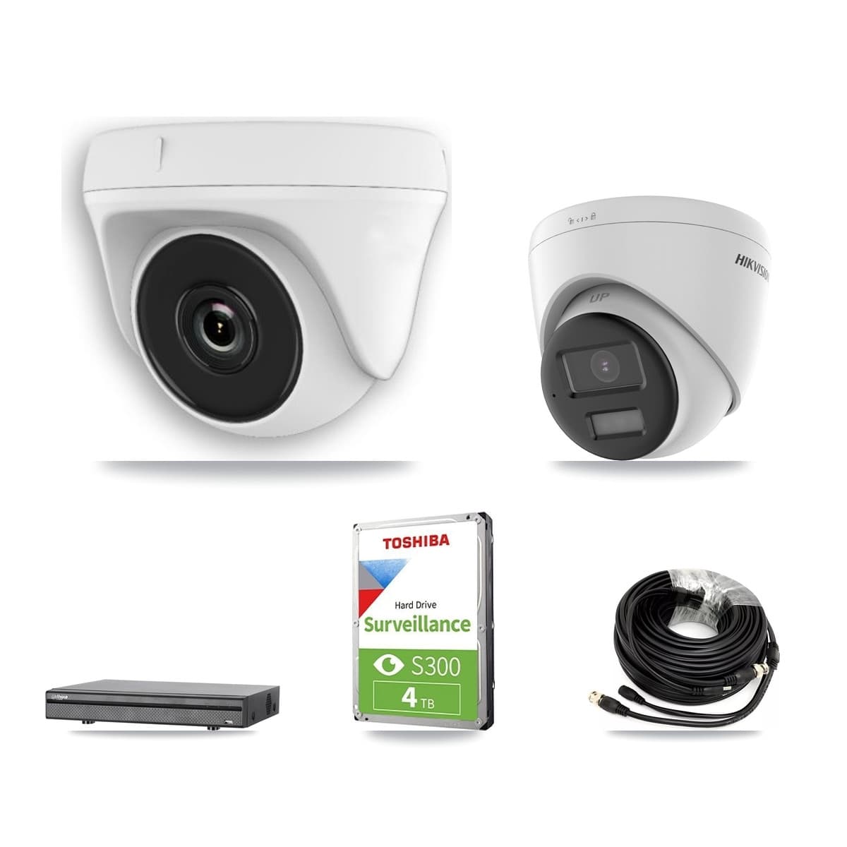 Hikvision & Dahua 8-Channel 2MP – 4K CCTV Kit — 1 4K Turret + 2 White 2MP Dome Cameras + 4TB Recording - Image 1