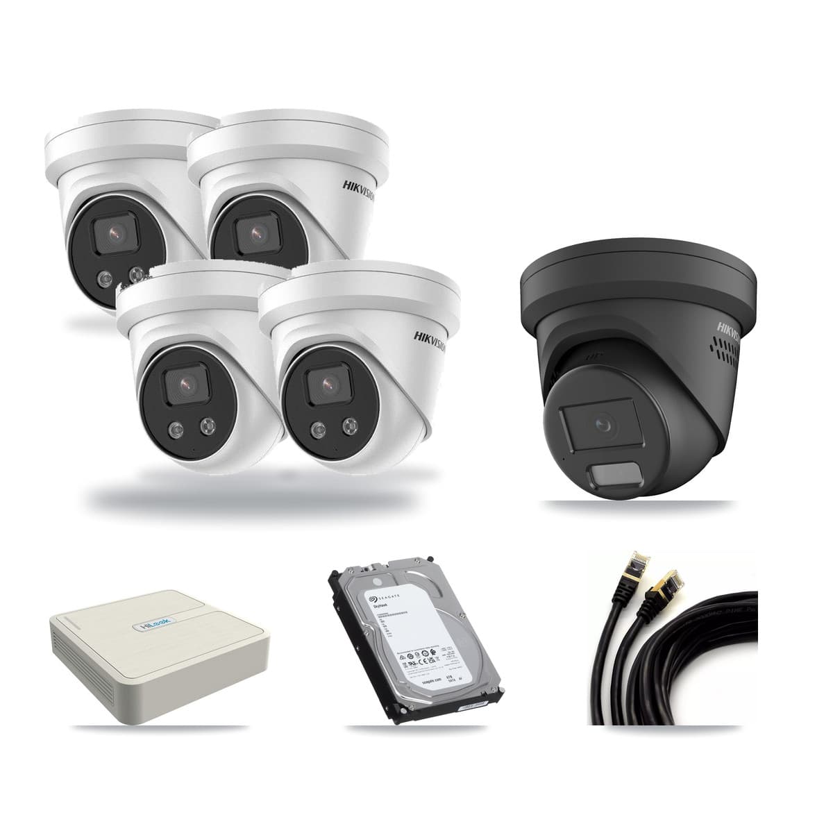 Hikvision & HiLook 8-Channel 4MP – 5MP CCTV Kit — 1 Black 4MP + 4 5MP Turret Cameras + 6TB Recording - Image 1