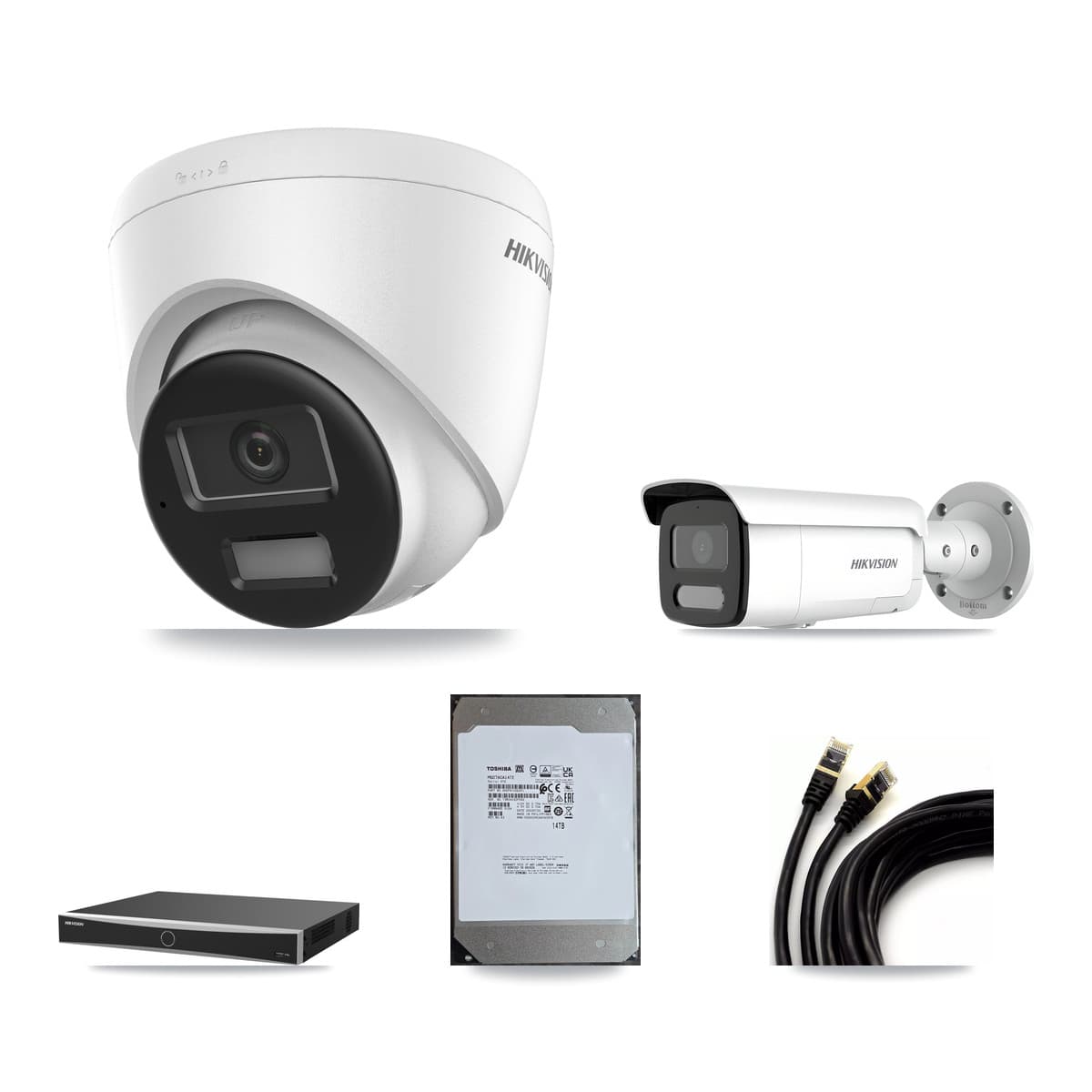 Hikvision 16-Channel 4MP – 4K CCTV Kit — 9 4K Turret + 4 4MP Bullet Cameras + 2× 14TB Recording (DS-7616NXI Recorder)
