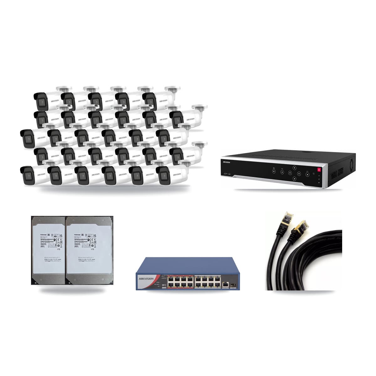 Hikvision 32-Channel 4K CCTV Kit — 29 Bullet Cameras + 2× 14TB Recording - Image 1