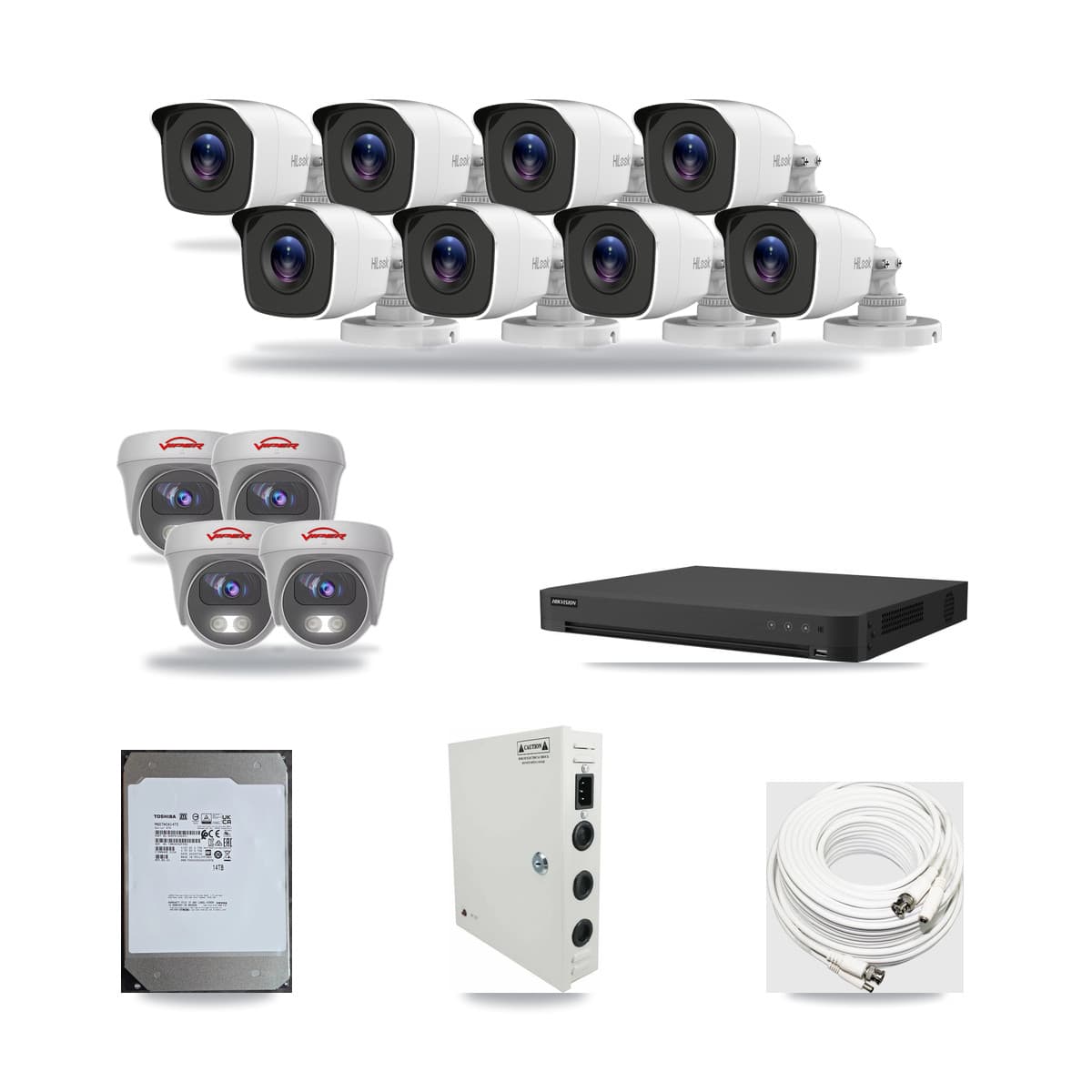 16-Channel 4MP – 5MP CCTV Kit — 8 4MP Bullet + 4 5MP Cameras + 14TB Recording - Image 1