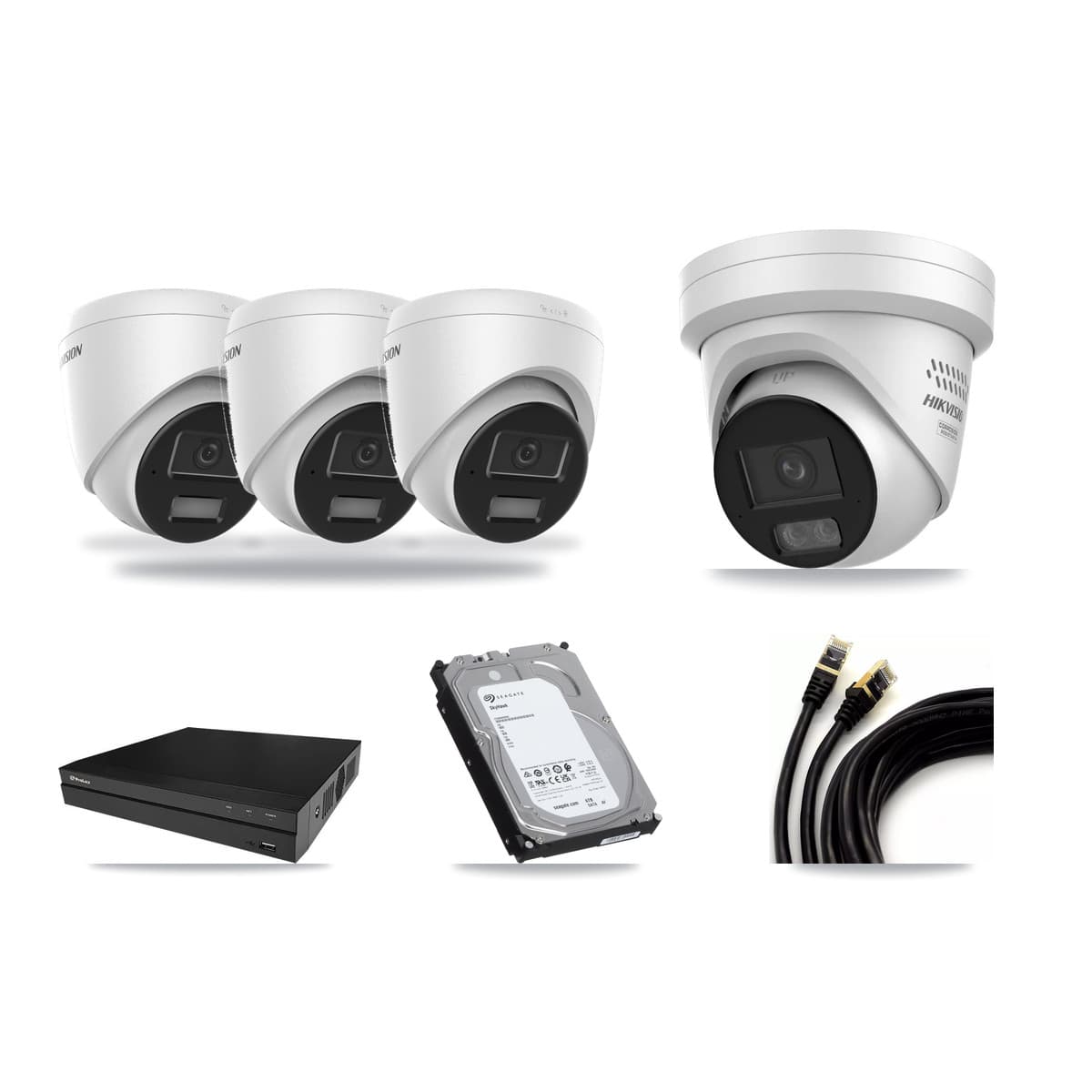 Hikvision & Prolux 8-Channel 4MP CCTV Kit — 3 DS-2CD1343G2 + 1 DS-2CD2347G3 Turret Cameras + 6TB Recording - Image 1
