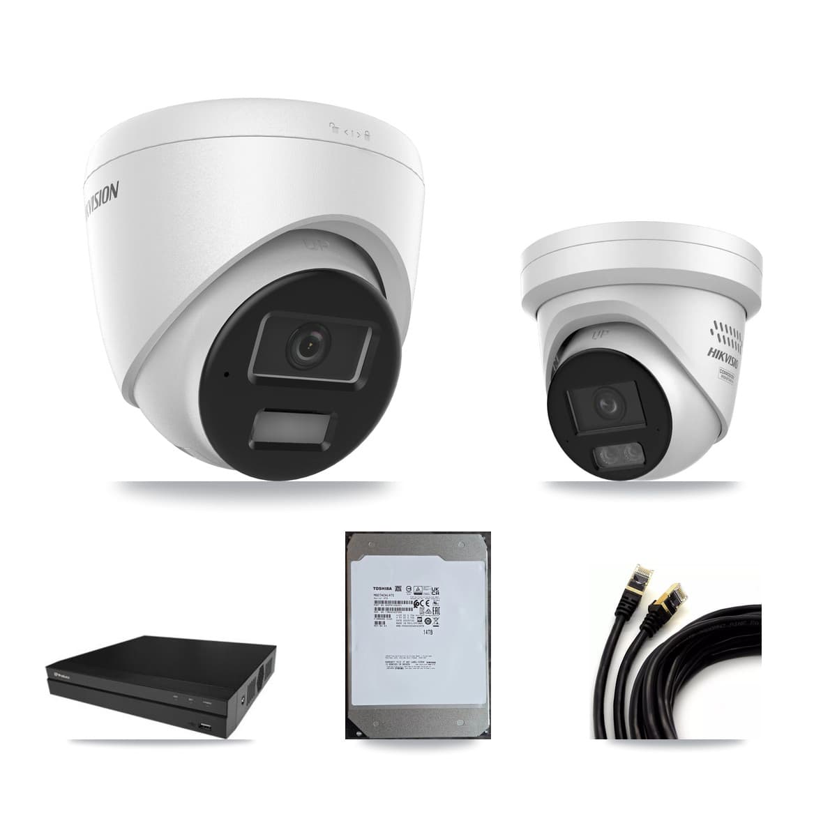 Hikvision & Prolux 16-Channel 4MP CCTV Kit — 11 DS-2CD1343G2 + 1 DS-2CD2347G3 Turret Cameras + 14TB Recording