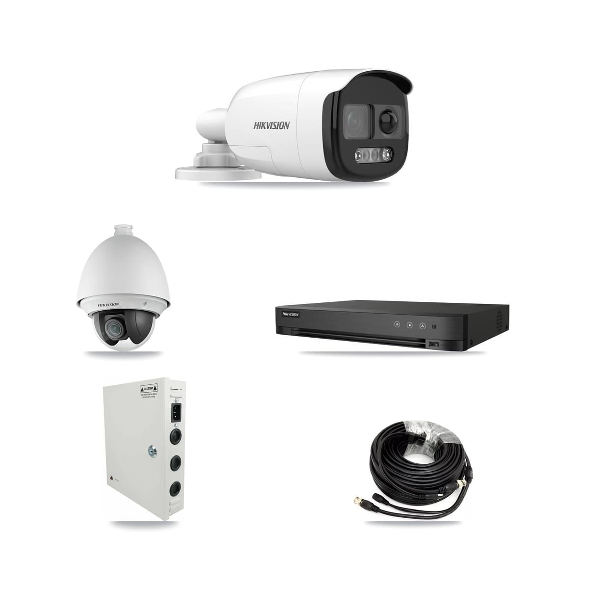 Hikvision 4-Channel 2MP – 5MP CCTV Kit — 1 DS-2AE4225T 2MP PTZ + 2 DS-2CE12KF3T 5MP Bullet Cameras + 3TB Recording (IDS-7204HQHI Recorder)
