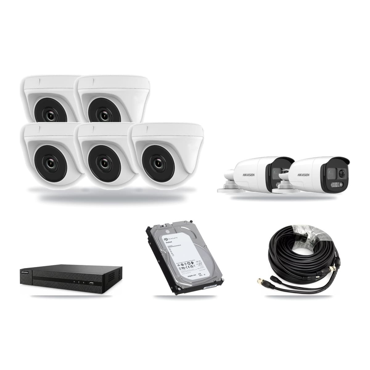 Hikvision 8-Channel 2MP – 5MP CCTV Kit — 2 5MP Bullet + 5 White 2MP Dome Cameras + 6TB Recording (DVR-8CH Recorder) - Image 1