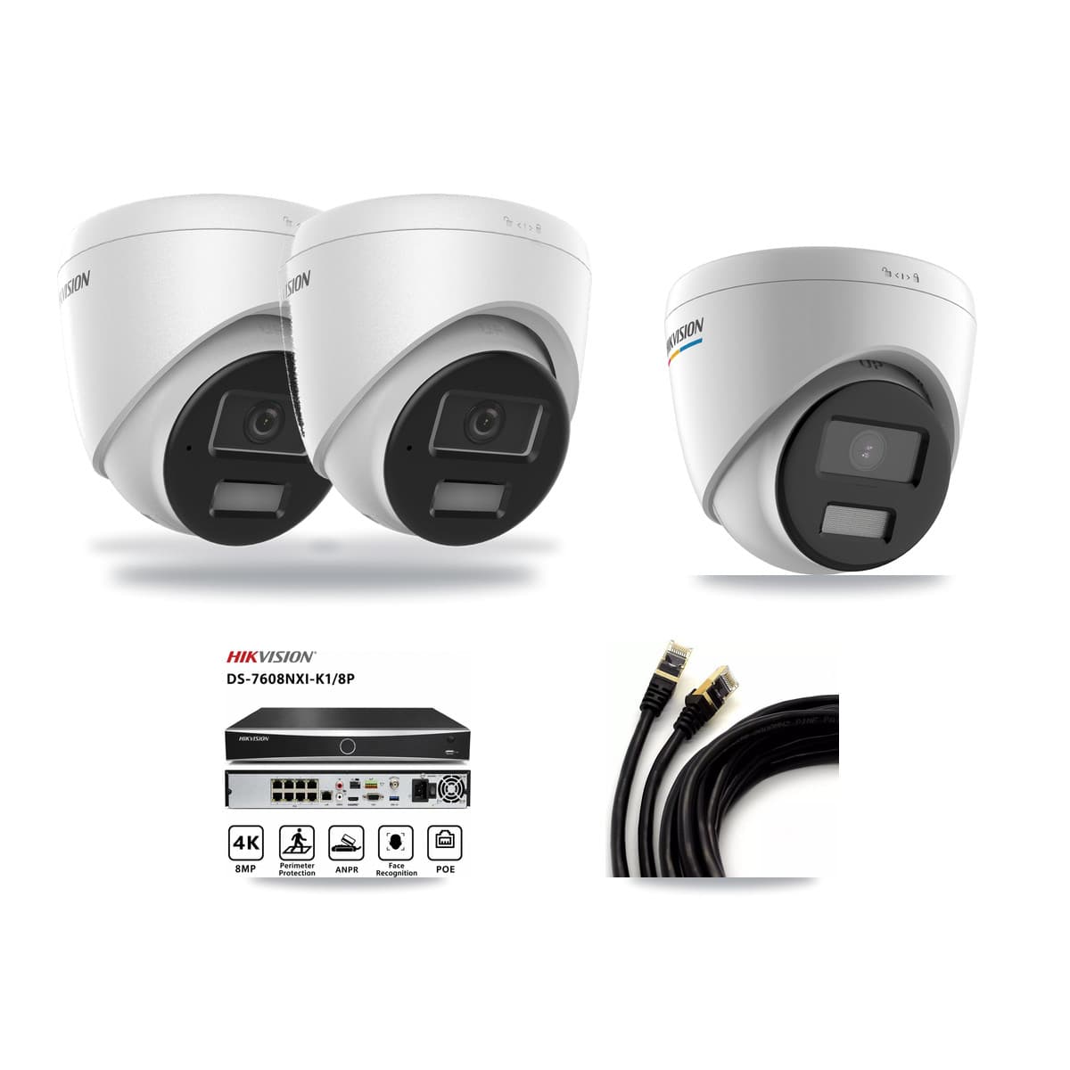Hikvision 8-Channel 2MP – 4MP CCTV Kit — 1 2MP + 2 4MP Turret Cameras + 3TB Recording (DS-7608NXI Recorder) - Image 1