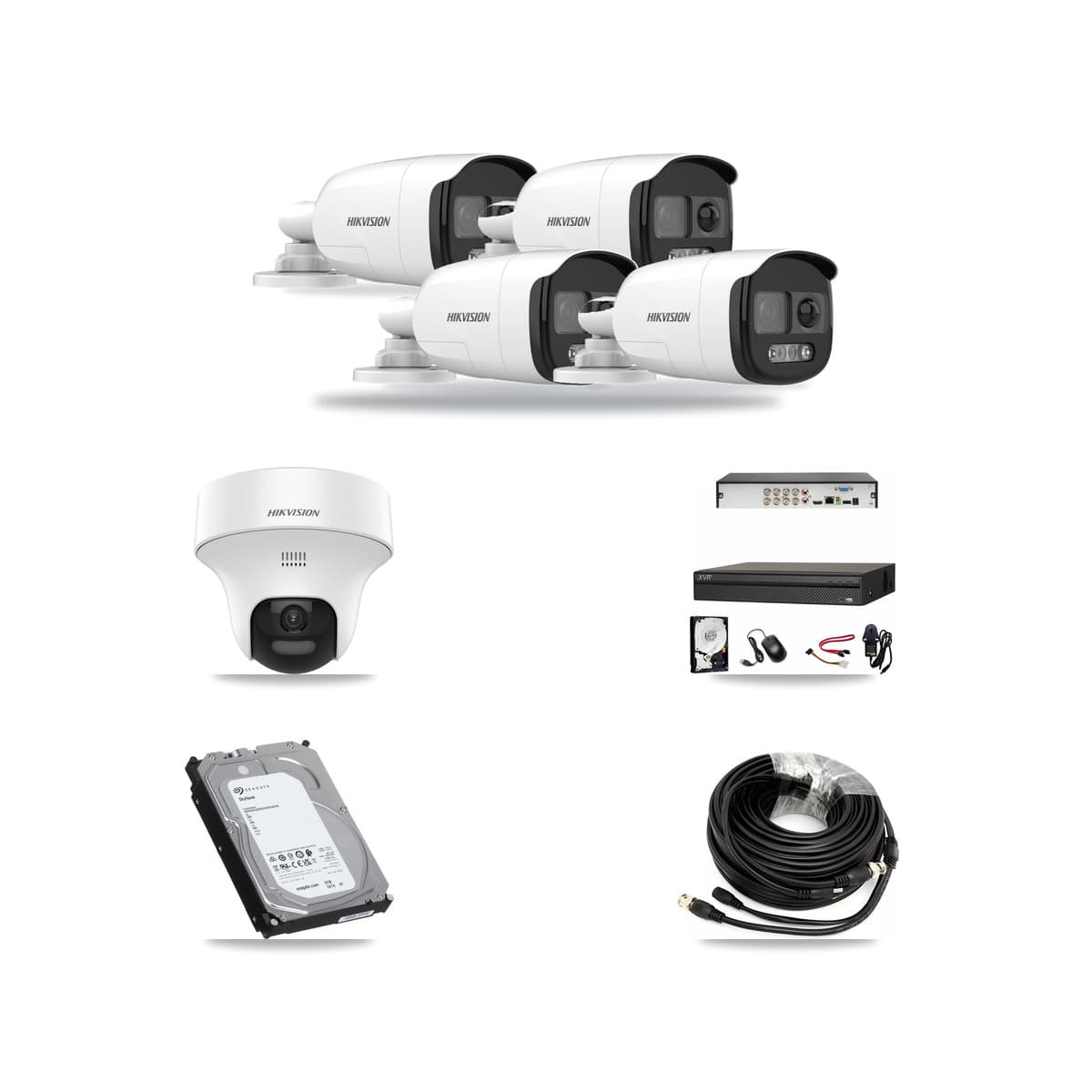 Hikvision & Dahua 8-Channel 5MP CCTV Kit — 4 DS-2CE12KF3T Bullet + 1 DS-2CE70K0T Turret Cameras + 6TB Recording - Image 1