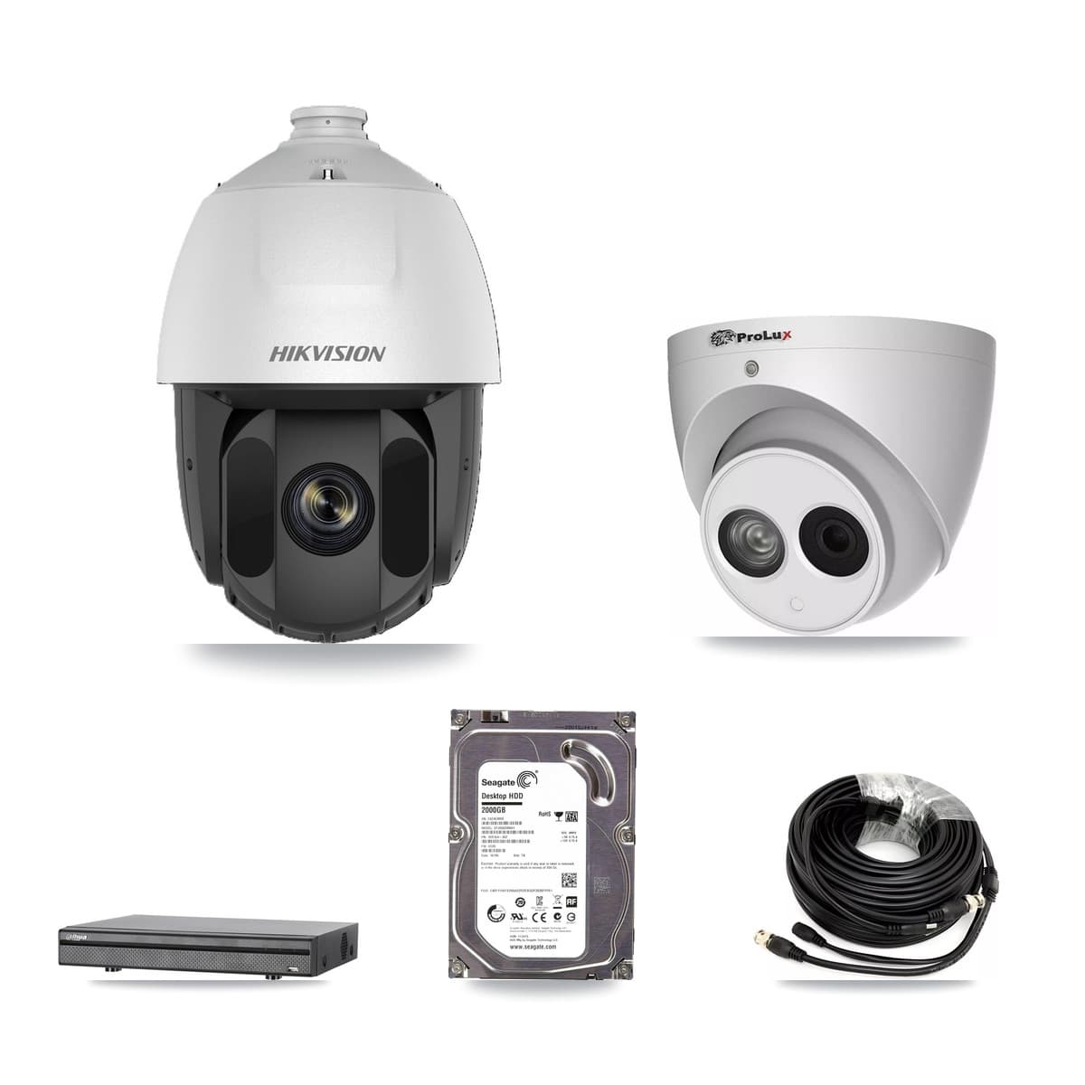 8-Channel 2MP – 4MP CCTV Kit — 1 DS-2AE5225TI 2MP PTZ + 1 PXC-612C4W-A 4MP Turret Cameras + 2TB Recording (DH-XVR5108H Recorder) - Image 1