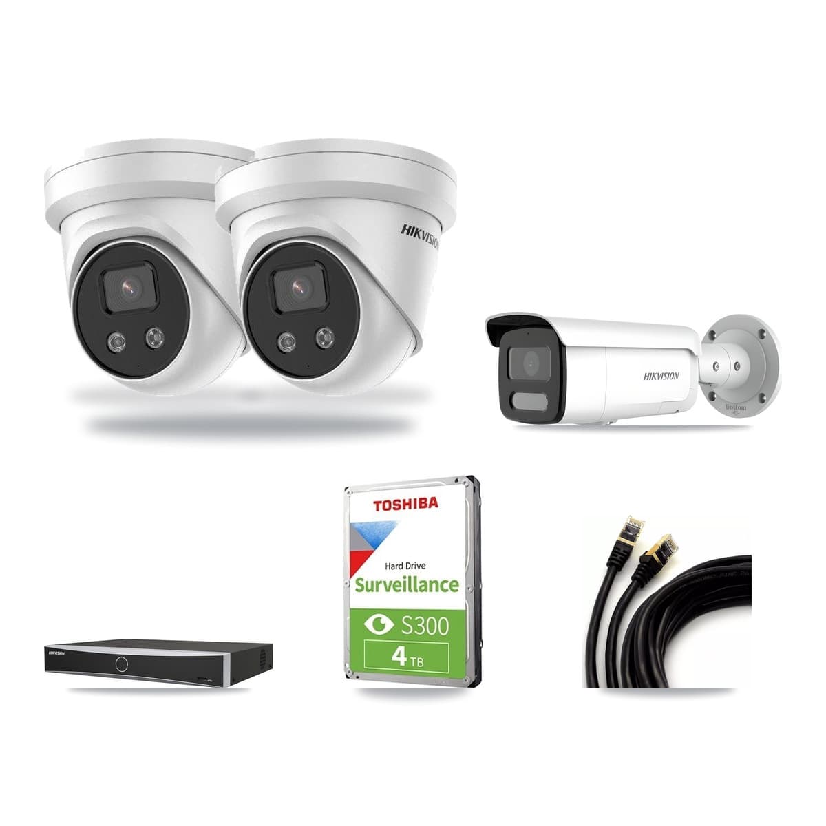 Hikvision 4-Channel 4MP – 5MP CCTV Kit — 1 4MP Bullet + 2 5MP Turret Cameras + 4TB Recording - Image 1