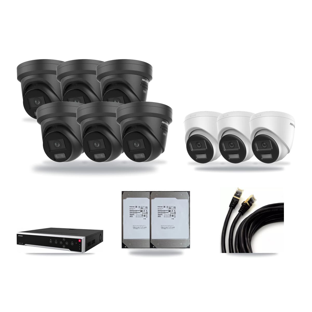 Hikvision 32-Channel 4K CCTV Kit — 3 DS-2CD1383G2 + 6 DS-2CD2387G3 Turret Cameras + 2× 14TB Recording - Image 1