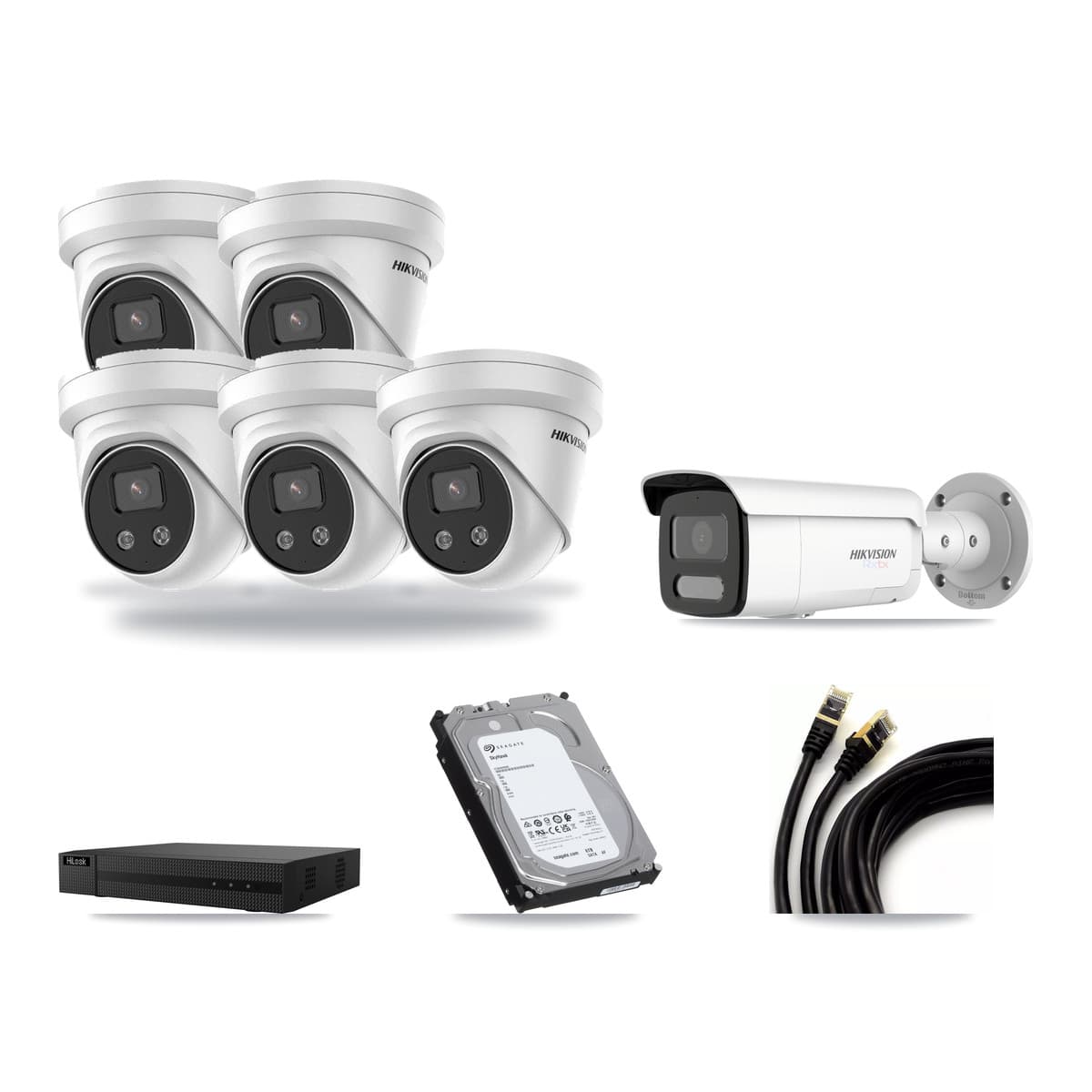 Hikvision & HiLook 8-Channel 5MP – 4K CCTV Kit — 1 4K Bullet + 5 5MP Turret Cameras + 6TB Recording - Image 1
