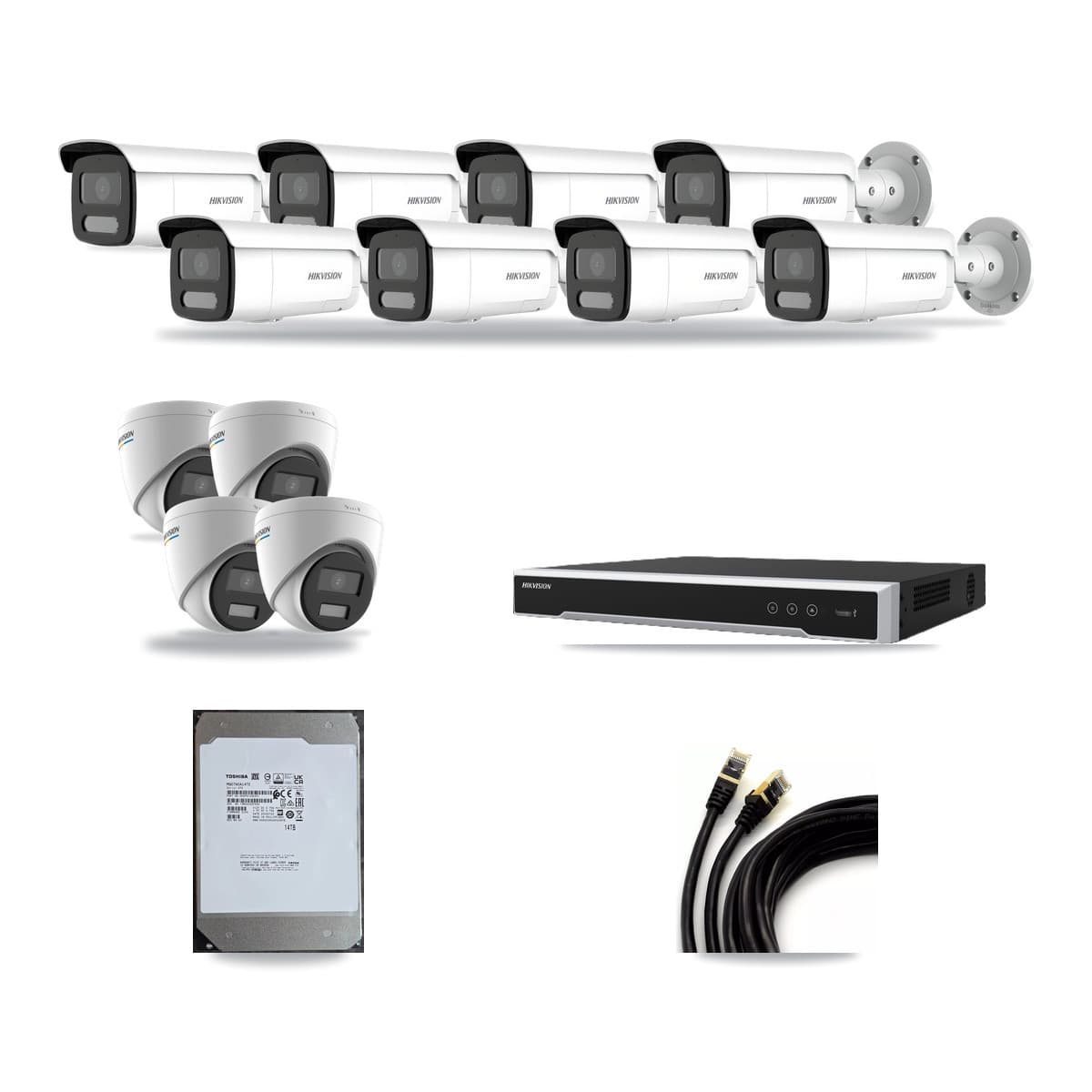 Hikvision 16-Channel 2MP – 4MP CCTV Kit — 4 2MP Turret + 8 4MP Bullet Cameras + 14TB Recording (DS-7616NI-M2 Recorder) - Image 1