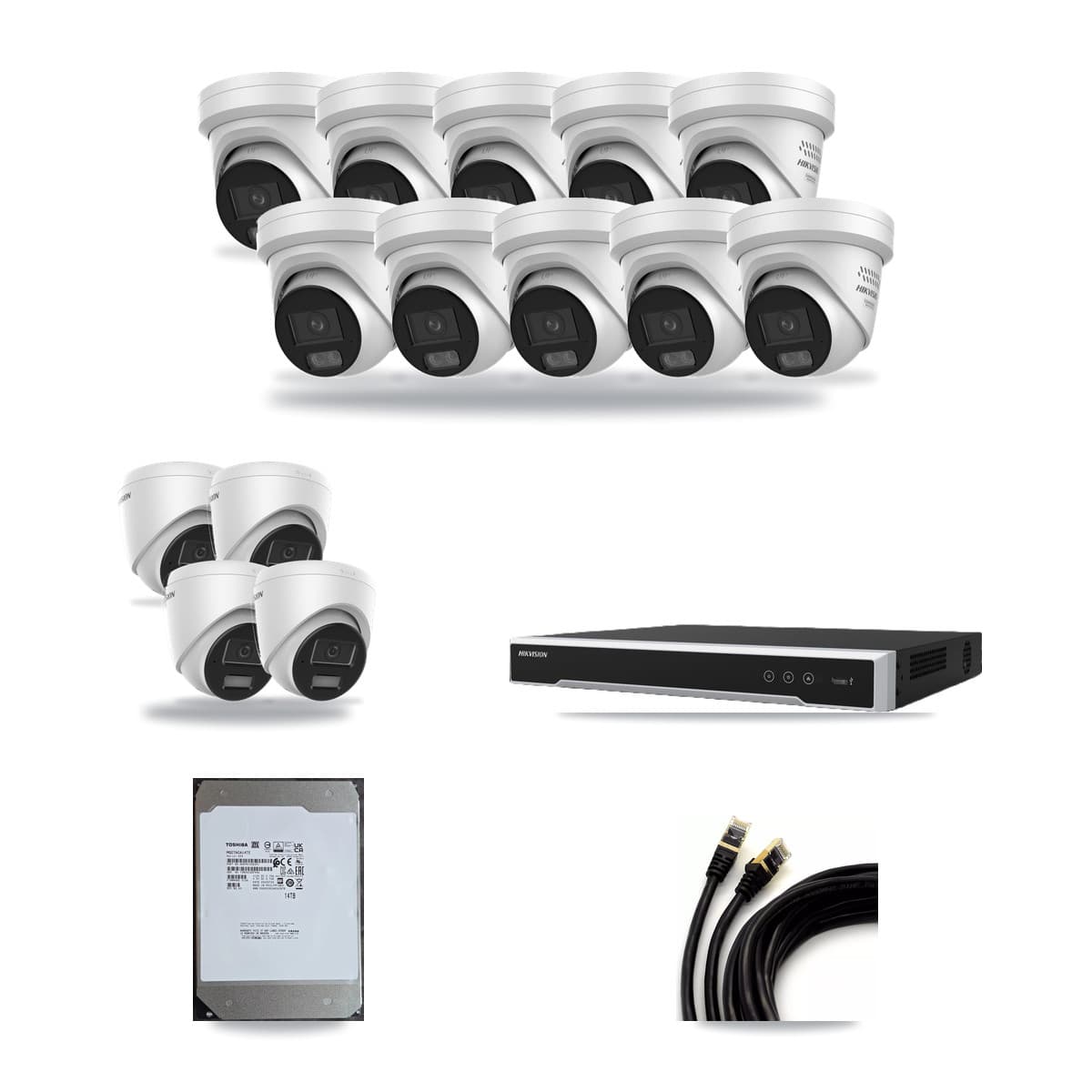 Hikvision 16-Channel 4MP CCTV Kit — 4 DS-2CD1343G2 + 10 DS-2CD2347G3 Turret Cameras + 14TB Recording (DS-7616NI-M2 Recorder) - Image 1