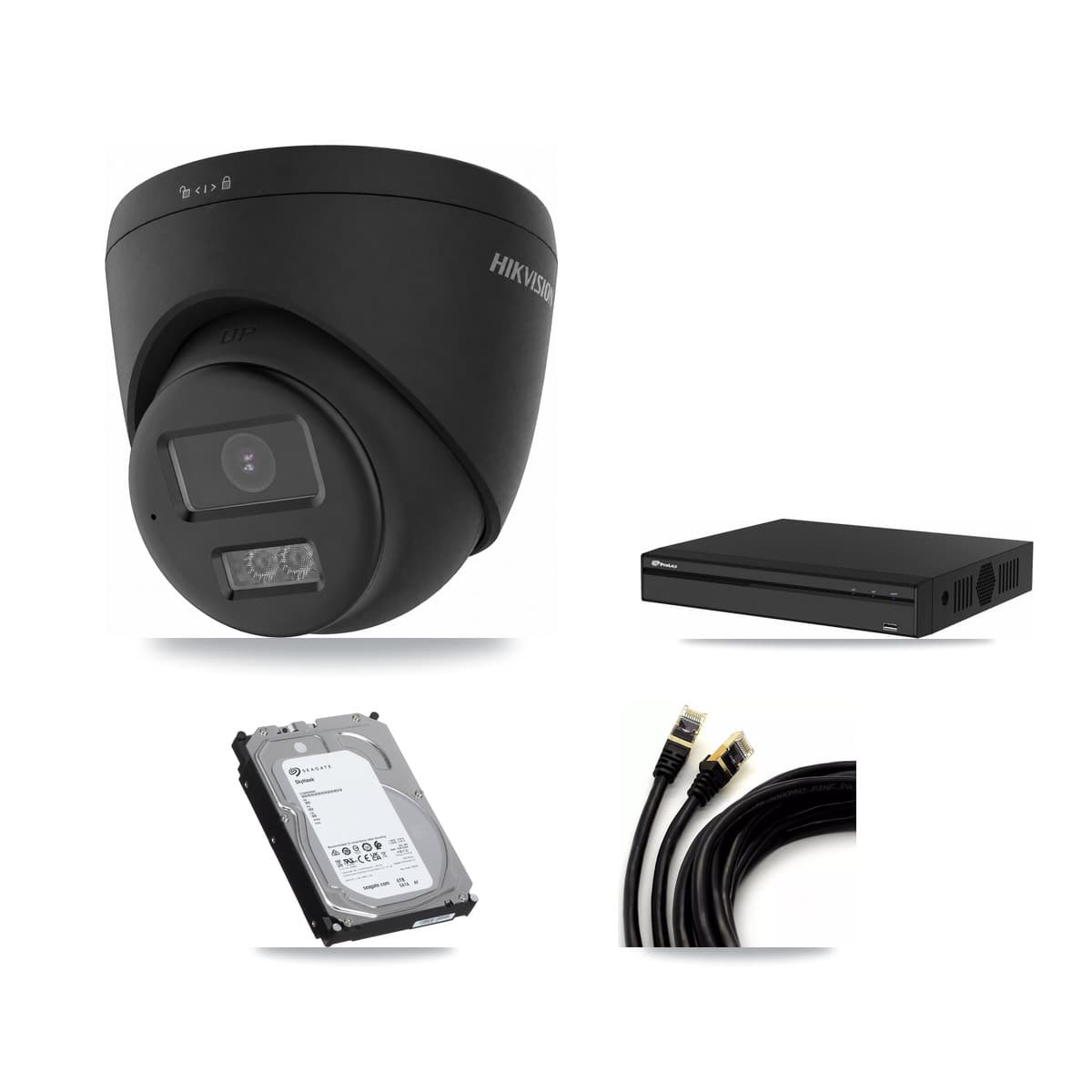 Prolux 4-Channel 4K CCTV Kit — 4 Black Turret Cameras + 6TB Recording