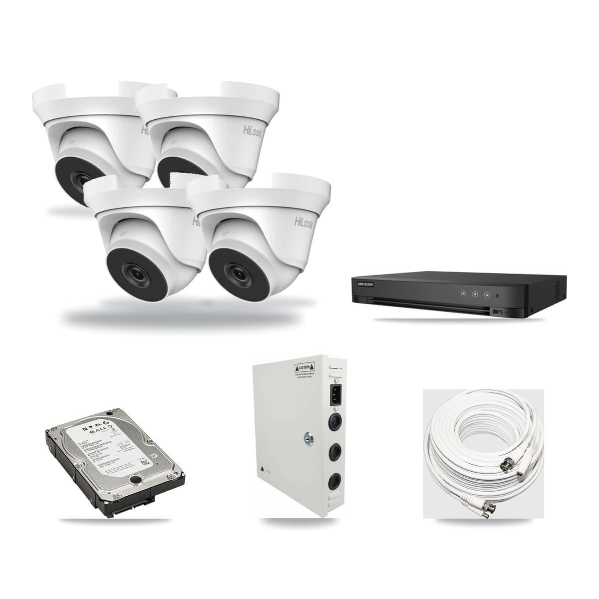 HiLook & Hikvision 4-Channel 4MP CCTV Kit — 4 Turret Cameras + 5TB Recording (IDS-7204HUHI Recorder) - Image 1