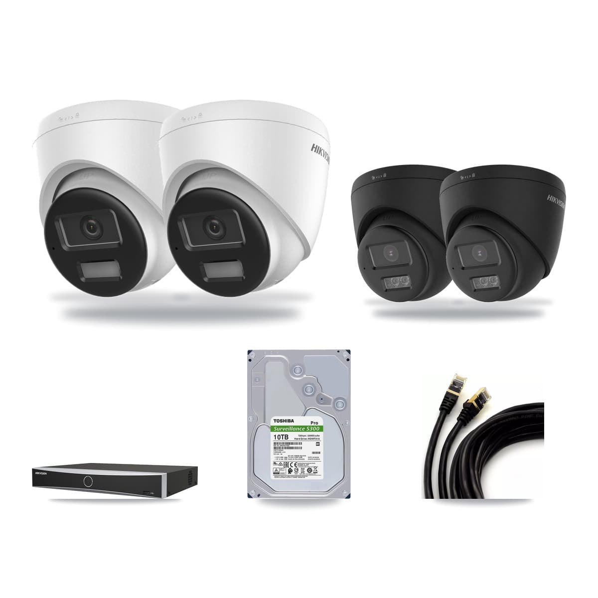 Hikvision 4-Channel 4K CCTV Kit — 2 + 2 Black Turret Cameras + 10TB Recording - Image 1